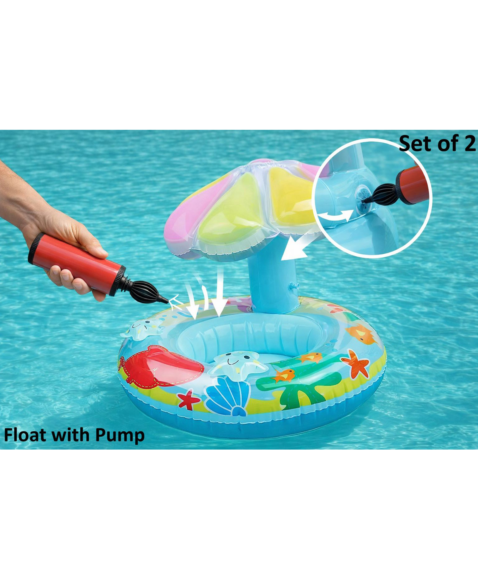 SANJARY Inflatable Baby Pool Float with Colorful Sunshade Canopy and Hand Pump, Safe Toddler Swim Ring Summer Water Fun Toy - Color & Design May Vary-image-6
