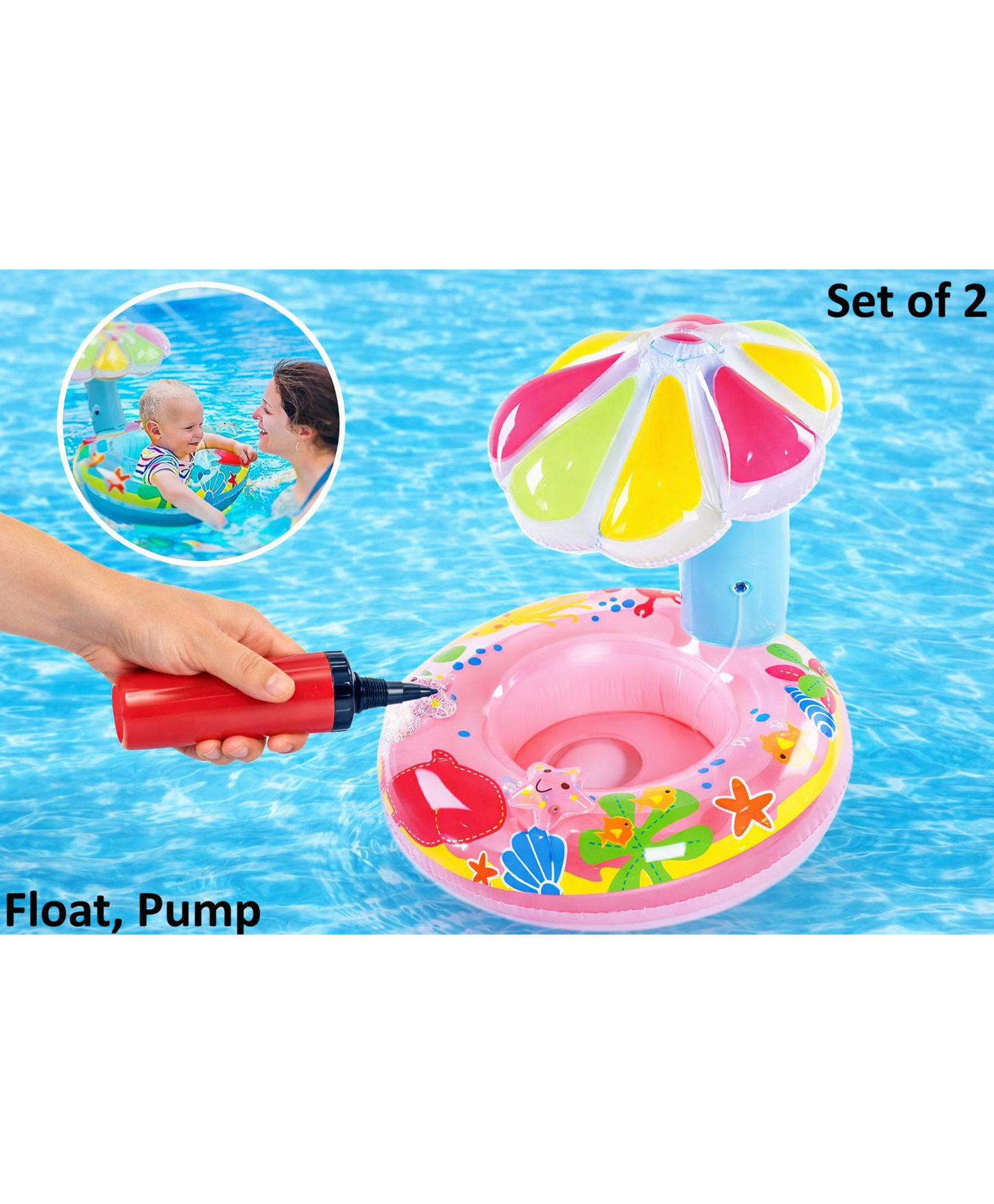 SANJARY Inflatable Baby Pool Float with Colorful Sunshade Canopy and Hand Pump, Safe Toddler Swim Ring Summer Water Fun Toy - Color & Design May Vary-picture-49