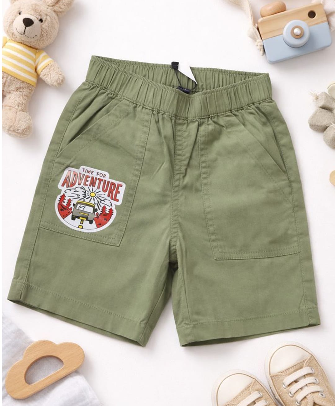 Sportking Cotton Blend Woven Time For Adventure Text Printed Shorts - Light Olive-picture-21