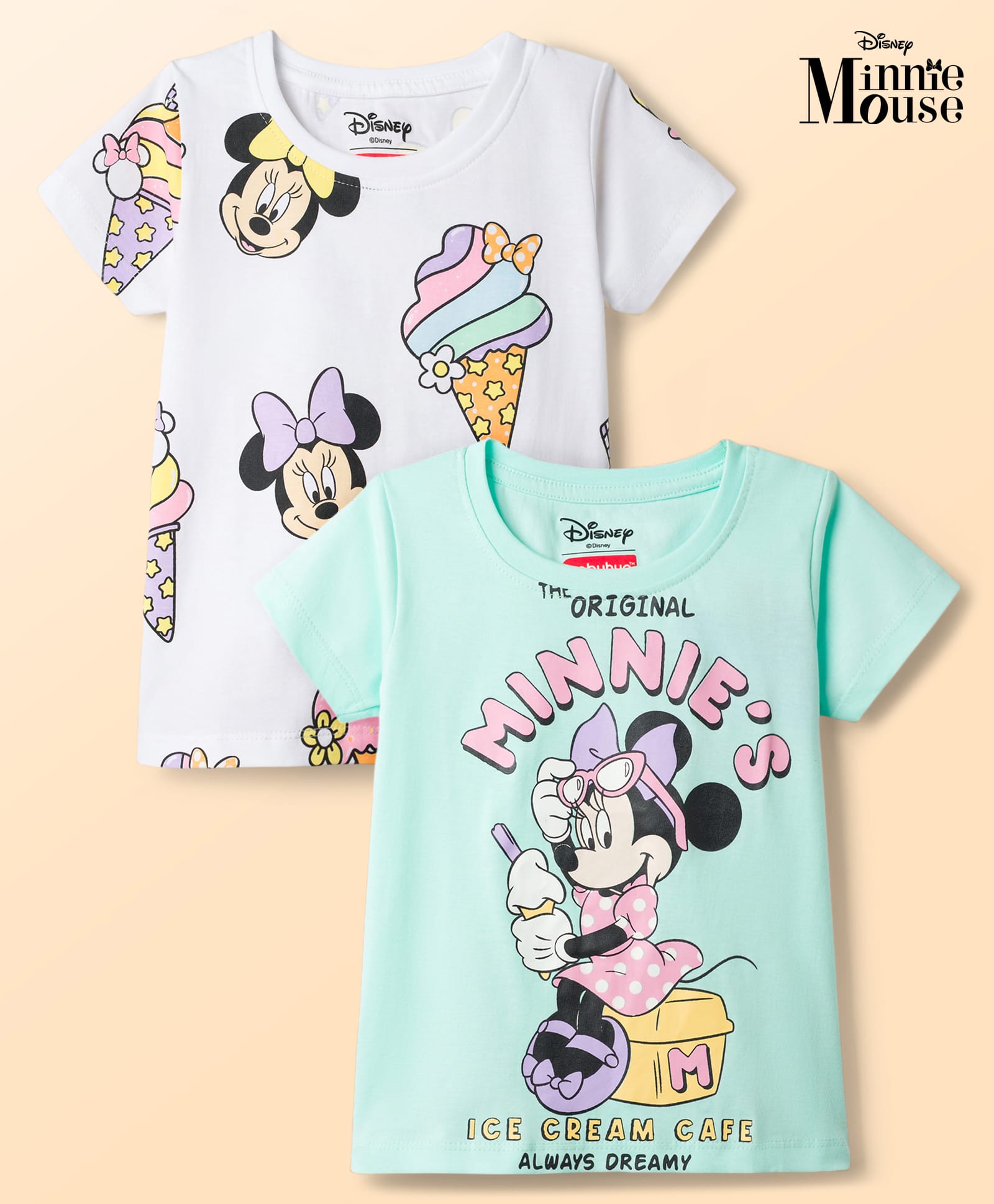 Babyhug Disney Cotton Knit T-Shirts Half Sleeves with Minnie & Friends Graphic Pack of 2 Multi Color 2-3 Years-image-9