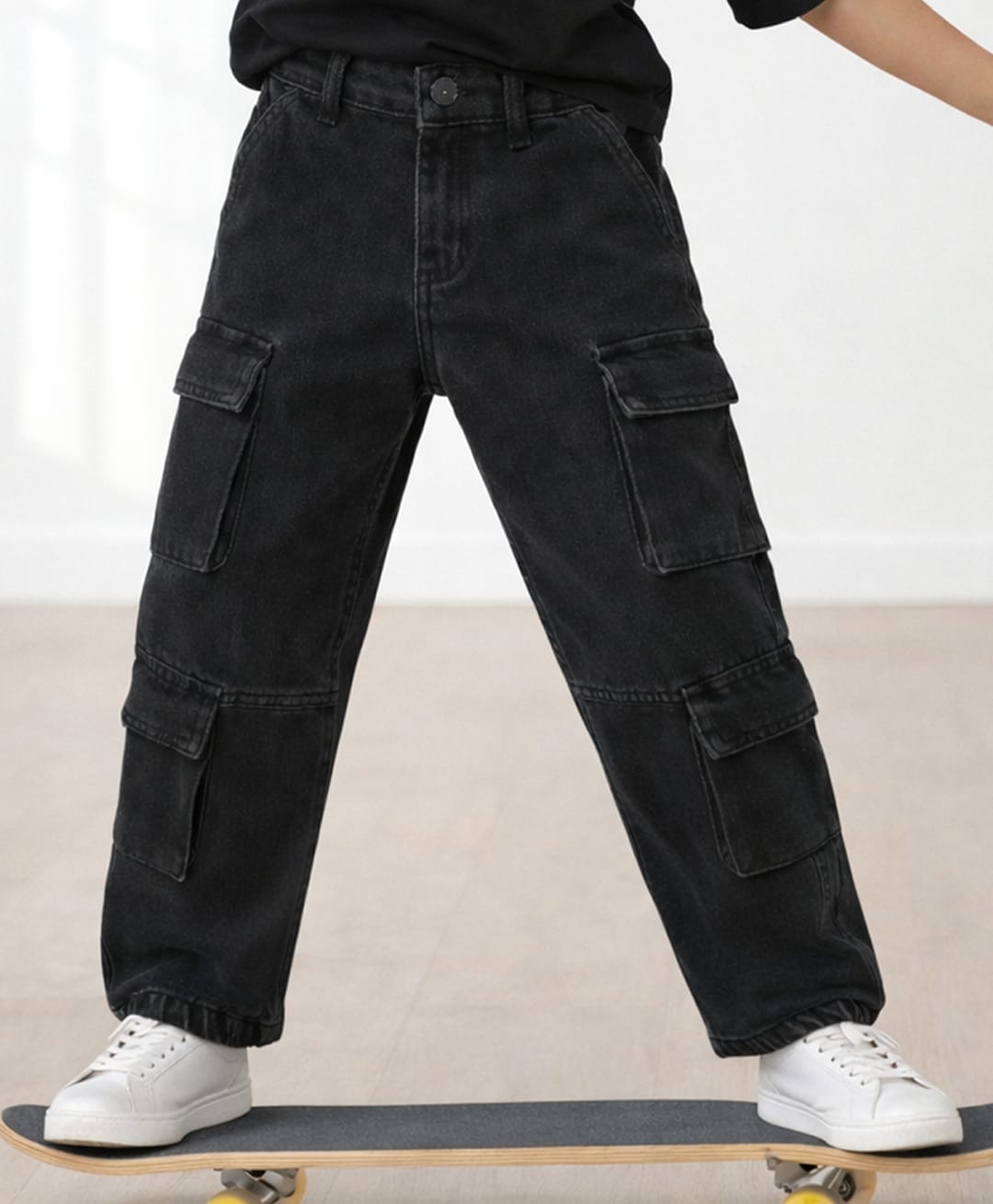 Tales & Stories Denim Cargo Style Washed Jeans - Black-picture-18