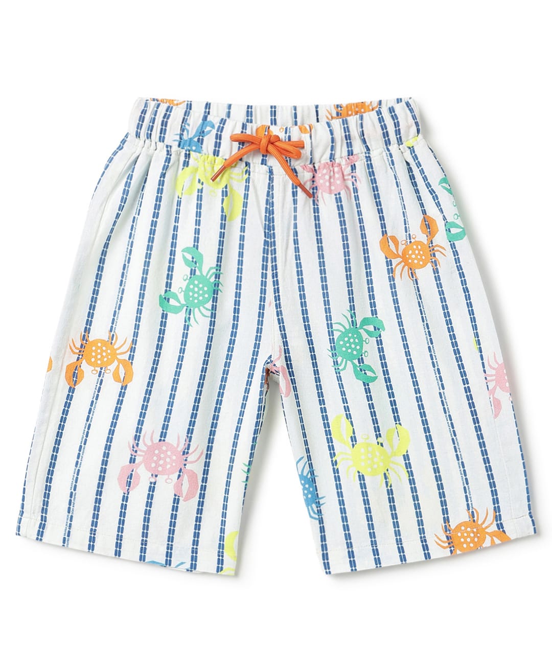 Tales & Stories Cotton Woven Striped Crabs Printed Shorts - Off White-image-5