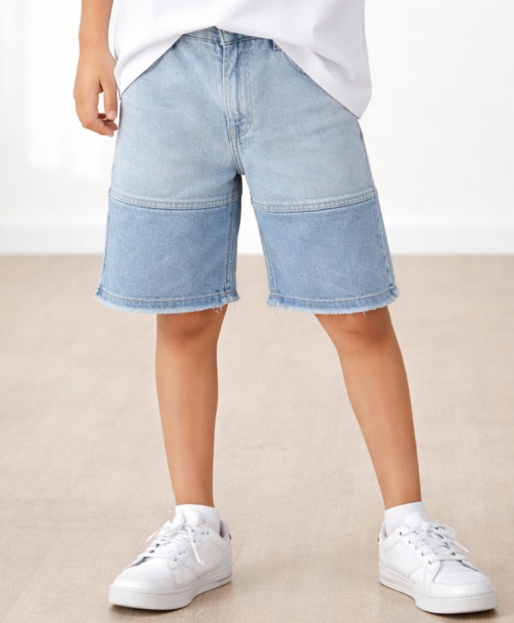 Tales & Stories Denim Cut & Sew Washed Bermuda Shorts - Light Blue-picture-20