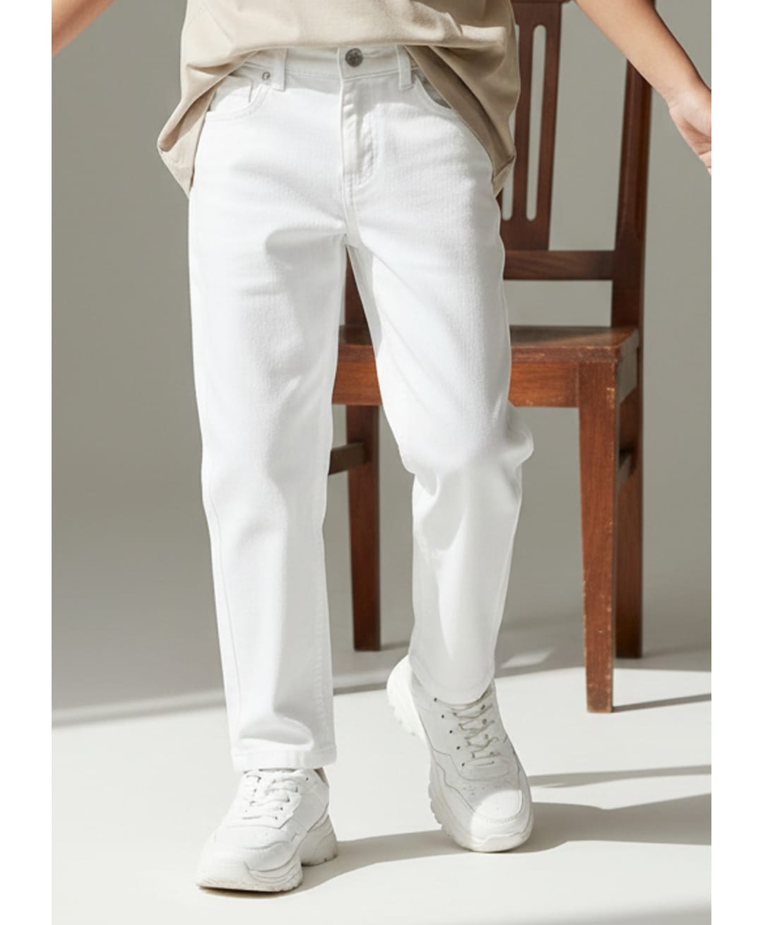 Tales & Stories Denim Woven Solid Jeans - White-image-29
