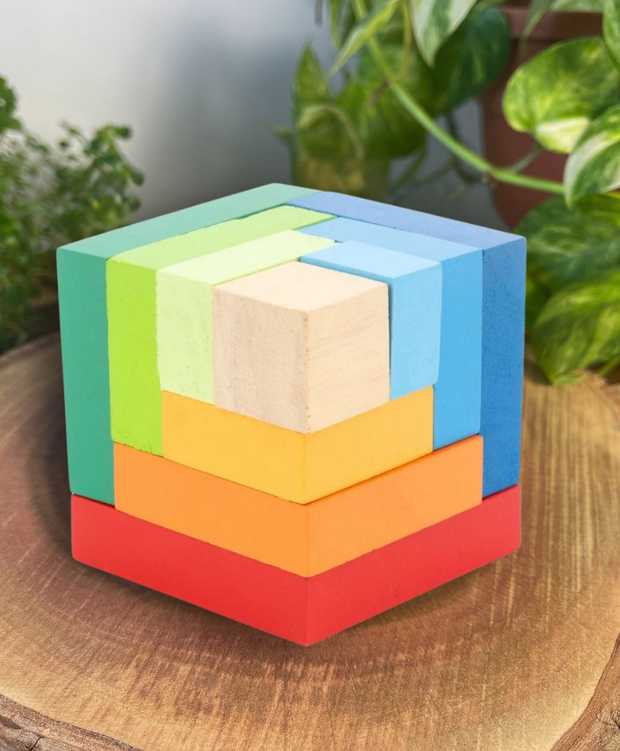 BrainyTots Geometric Rainbow Blocks 10 Pieces Wooden-picture-0