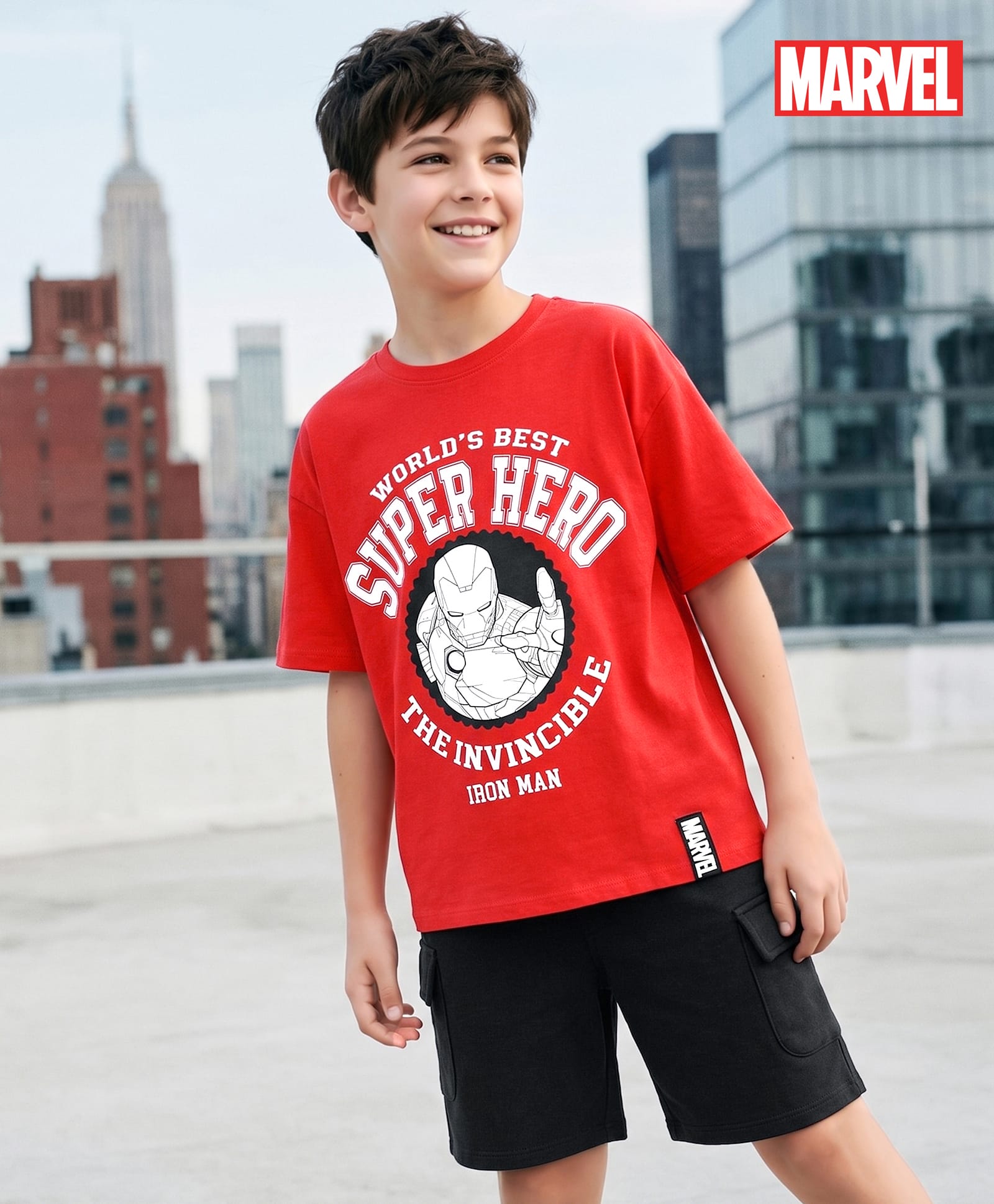 Honeyhap Marvel Single Jersey Knit Half Sleeves T-Shirt & Shorts Set with Iron Man Graphic - Red-picture-17