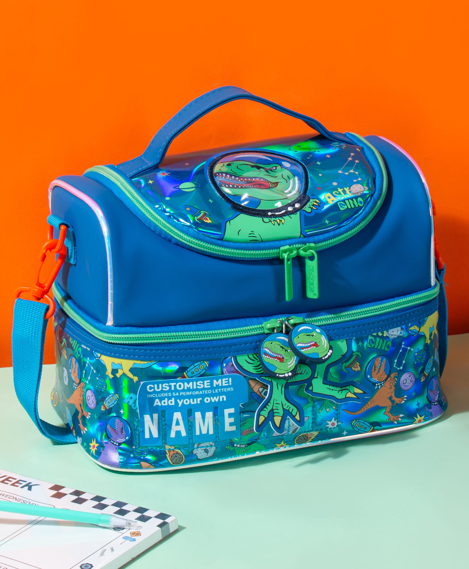 Kidgets Double Decker Cooler Insulated Customised Name Dino Lunch Bag - 12 inches-image-33
