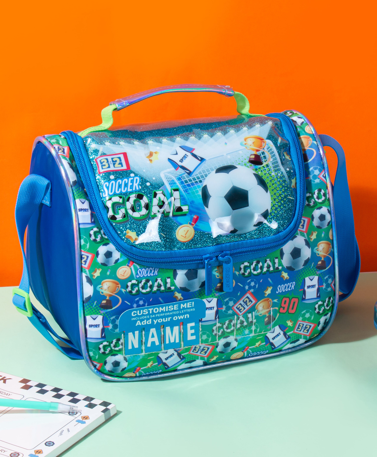 Kidgets Large Storage Cooler Insulated 180 Opening Customised Name Football Lunch Bag - 10 inches-picture-14