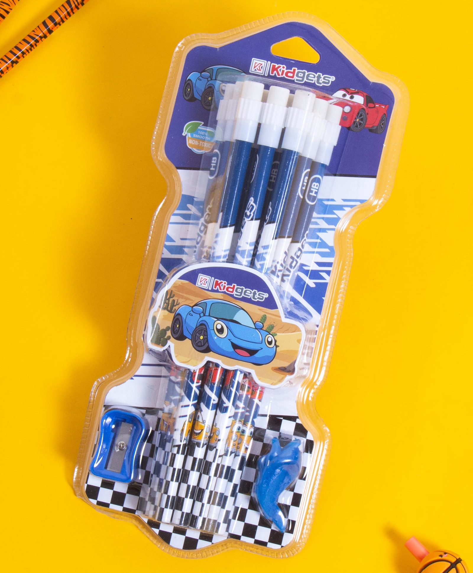 Kidgets Stationery Set Gifting For Kids Attractive Packaging Racing Theme 12pc HB Pencil pencil gripper sharpner eraser top-picture-23
