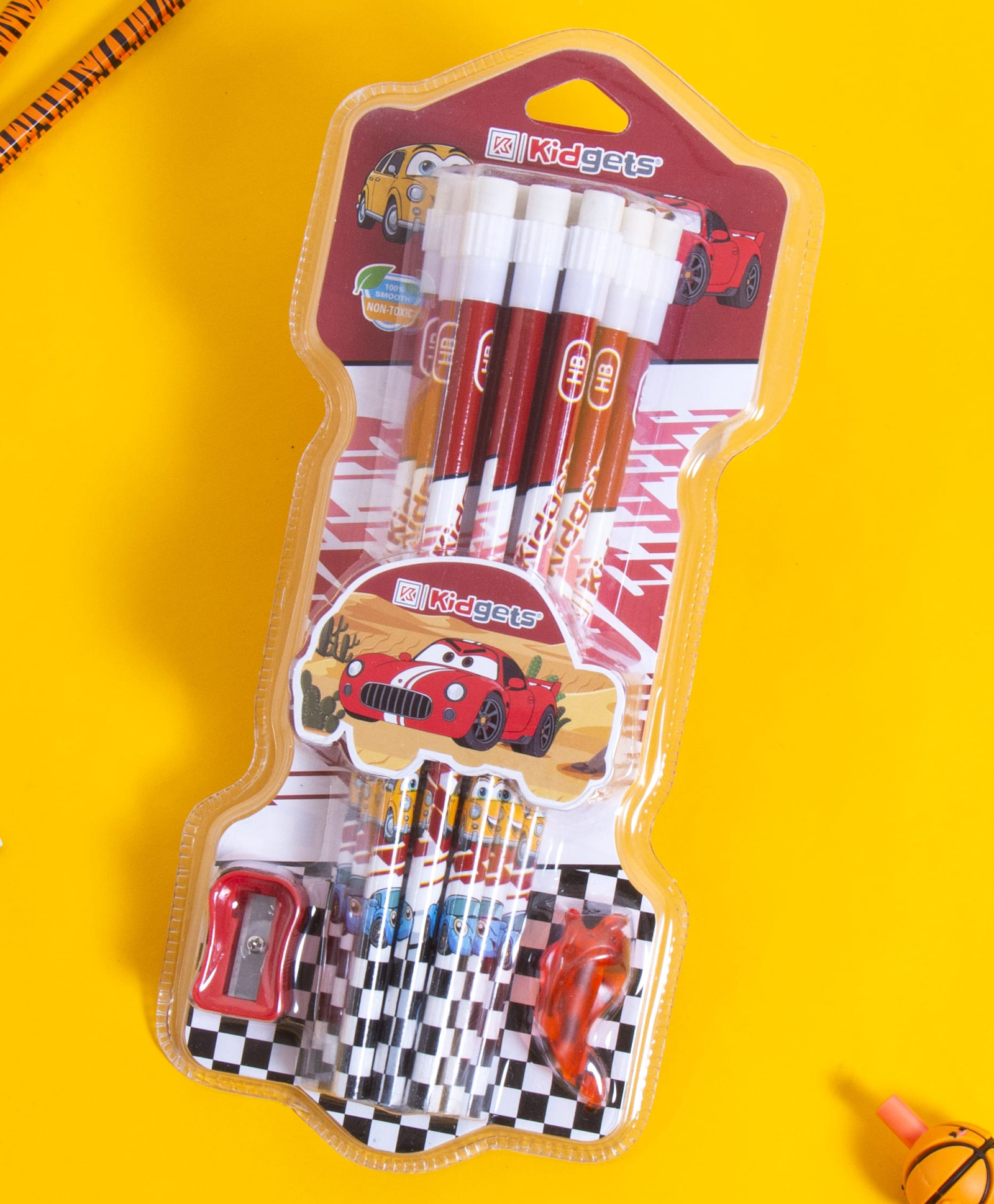 Kidgets Stationery Set Gifting For Kids Attractive Packaging Racing Theme 12pc HB Pencil pencil gripper sharpner eraser top-picture-25