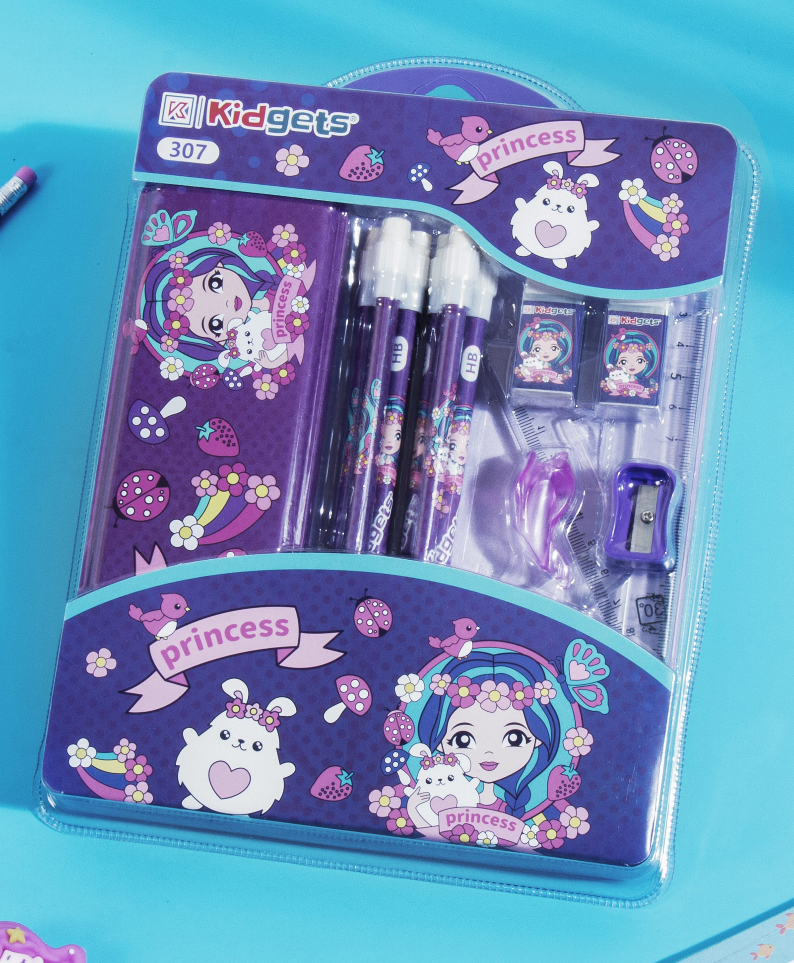 KidGets Stationery Set Gifting For Kids Attractive Packaging Princess 6pc HB Pencil + Pencil box + gripper + sharpner + stencil +2pc eraser-picture-27