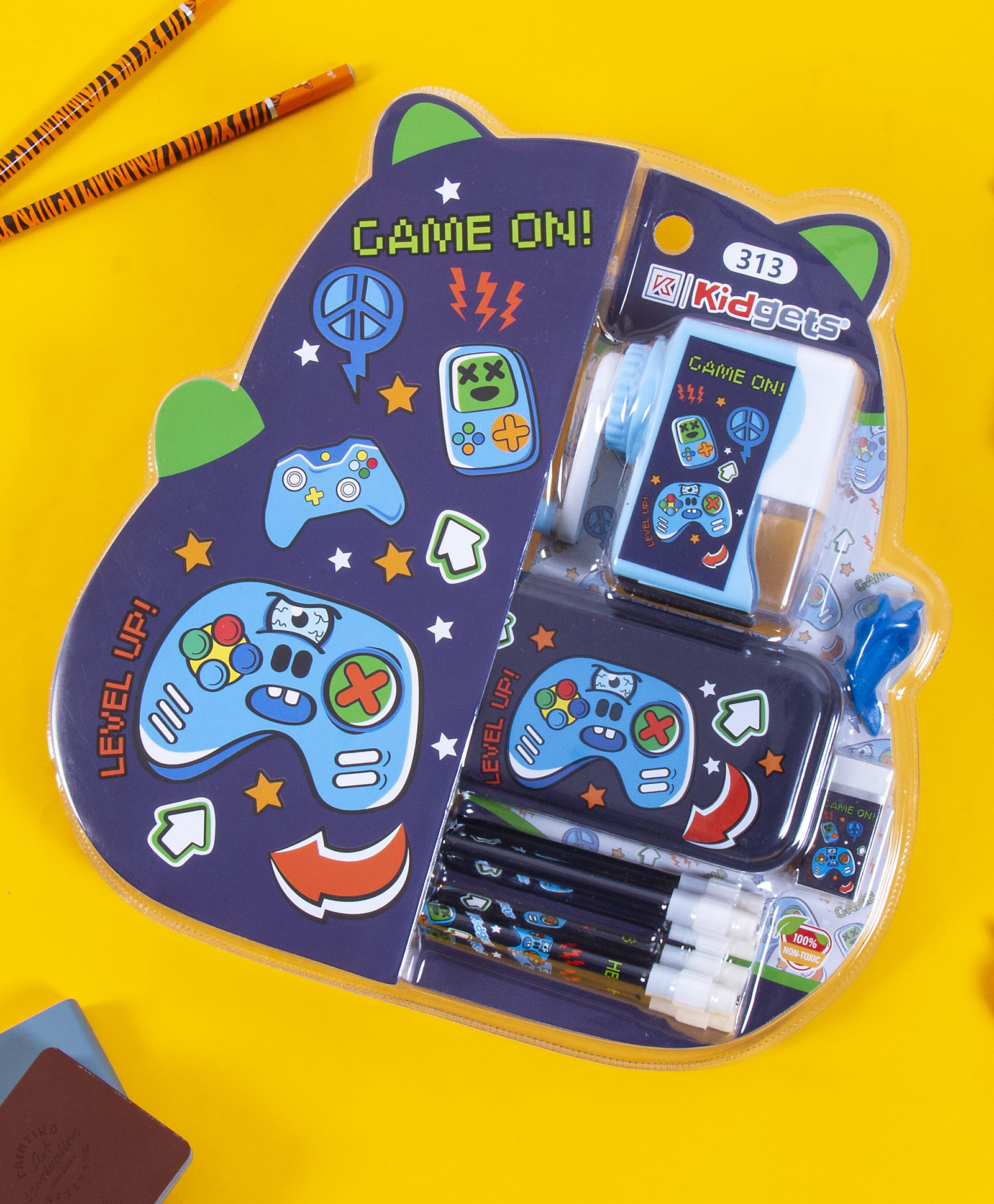 Kidgets Stationery Set Gifting For Kids Attractive Packaging Gaming Theme 6pc HB Pencil Table Sharpener Pencil box sharpner stencil eraser-picture-26