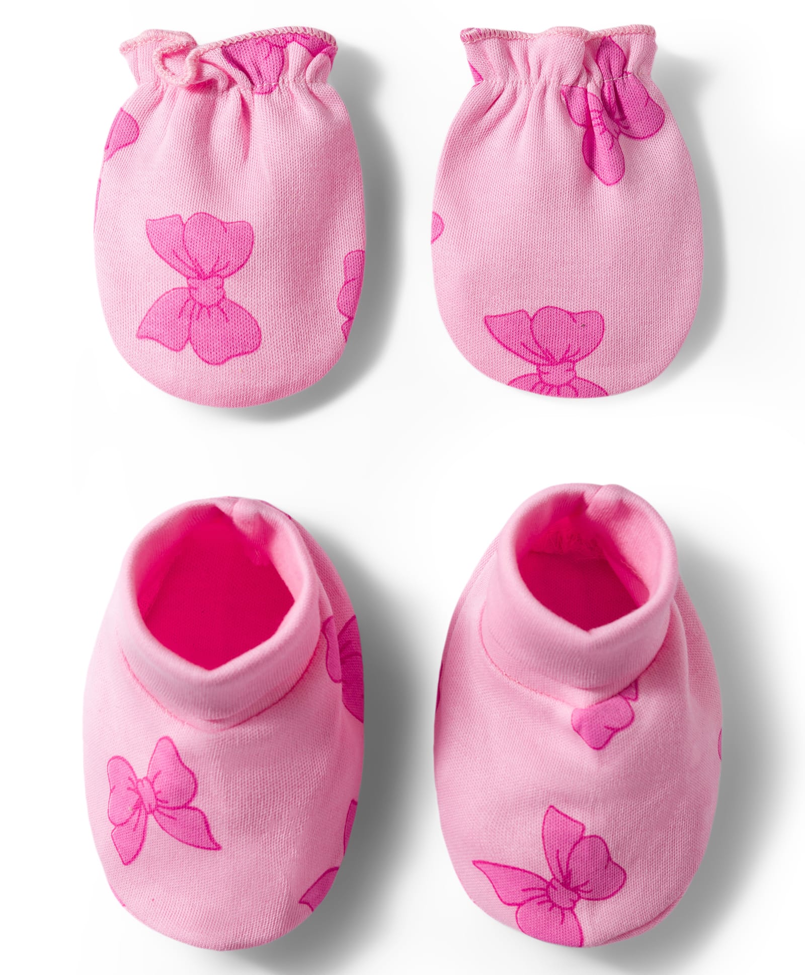 Doodle Poodle 100% Cotton Interlock Knit Bow Printed Mittens & Booties Set - Baby Pink-picture-26