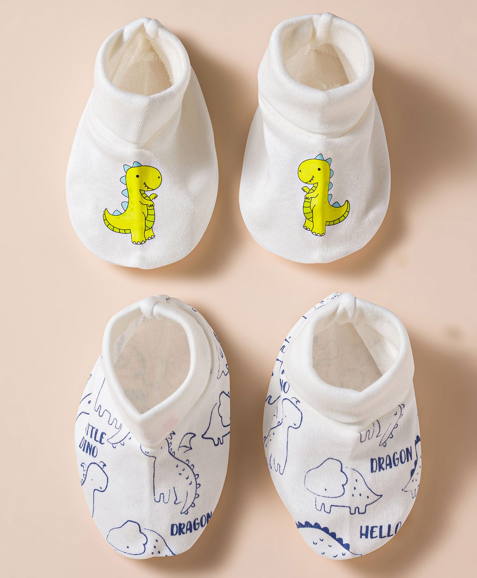 Doodle Poodle 100% Cotton Interlock Knit Booties with Dino Print Pack of 2 - White-picture-33