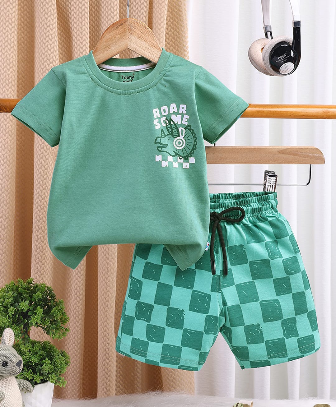 TOONYPORT Cotton Knit Half Sleeves Roar Some Text Printed Tee & Shorts Set - Blue-picture-14