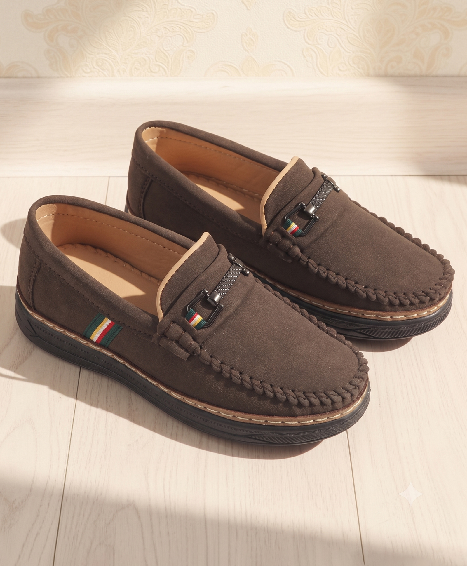 Pine Kids Slip On Formal & Party Wear Loafers With Applique -Dark Brown-picture-26
