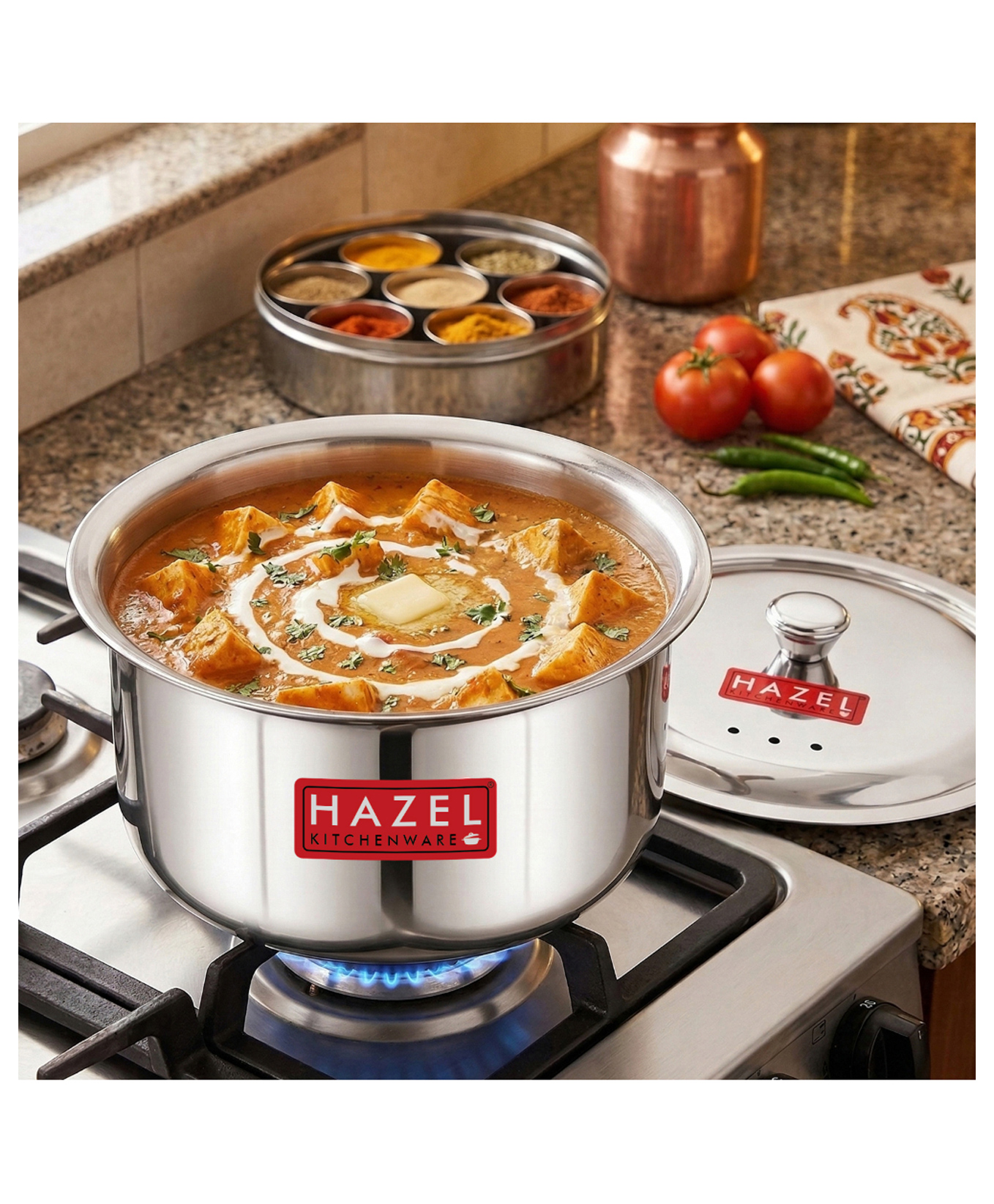 HAZEL Stainless Steel Patila with Lid Cooking Vessel, 2000ml | Mirror Finish Cooking Pot | Durable Induction & Gas Compatible Bhagona / Tope for Boiling Milk, Tea, and Cooking | Silver-image-46