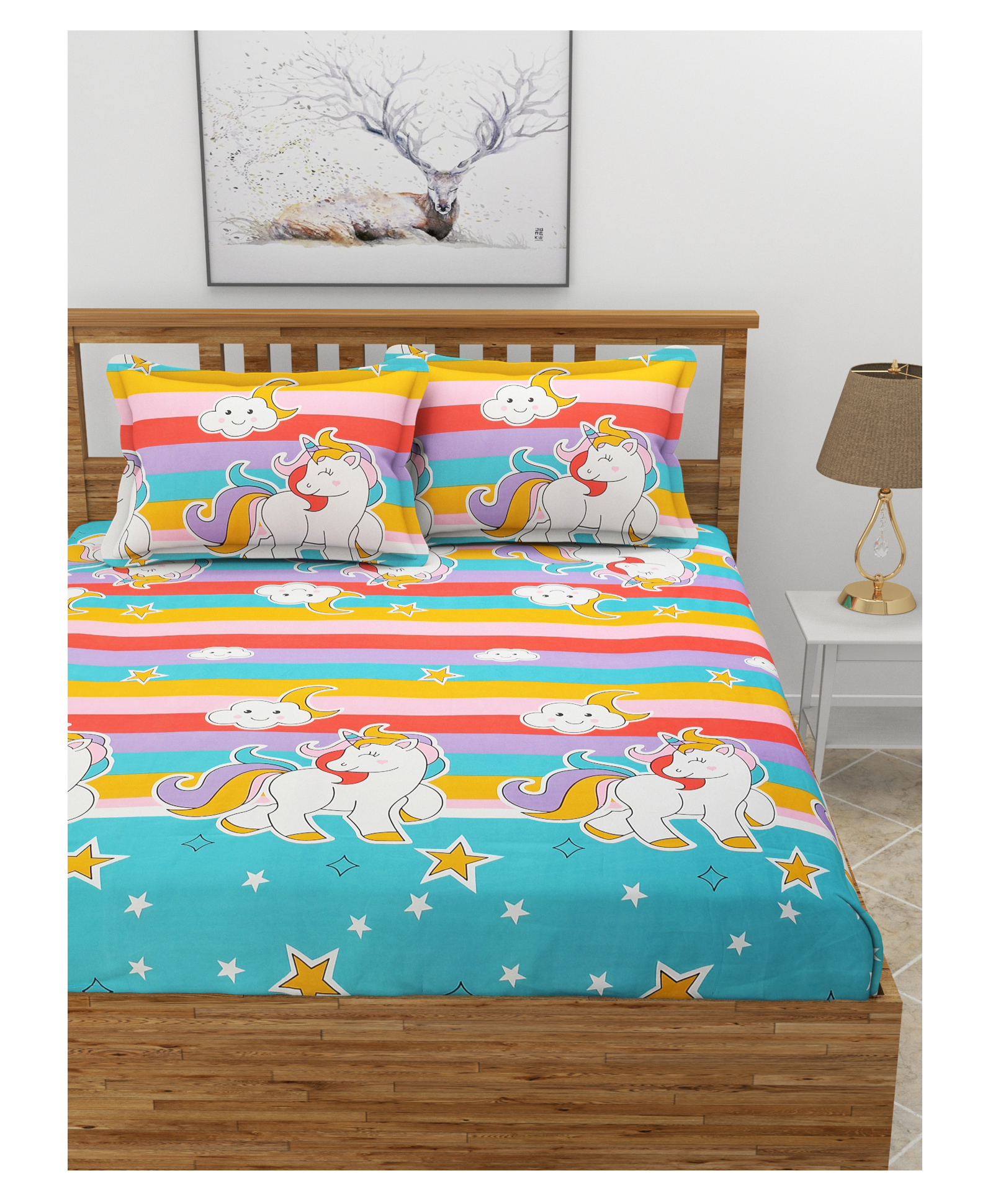 MORADO Premium Glace Cotton Flat Double Bedsheet with 2 Pillow Cover (90x100Inches)-Multi Color-image-4