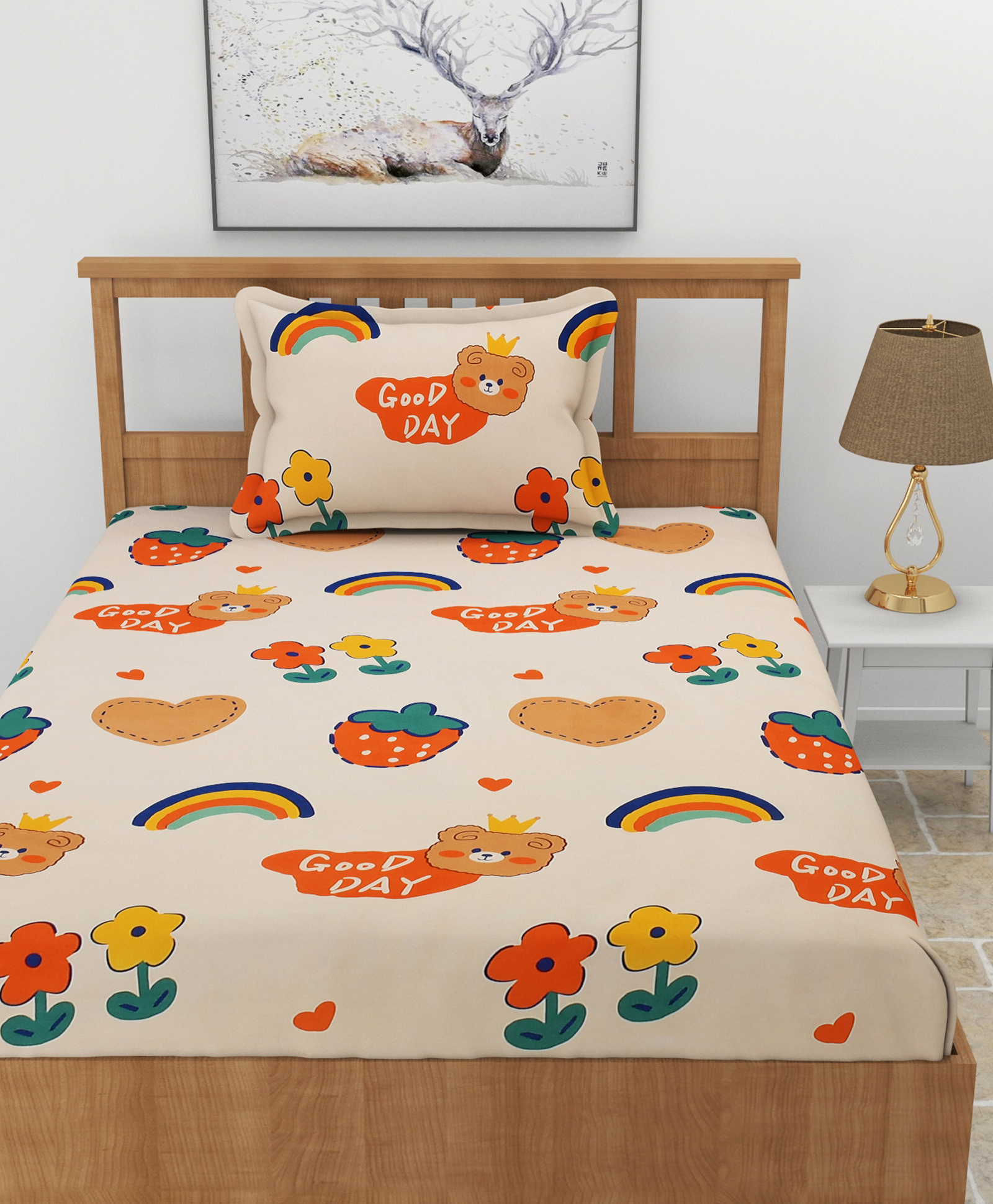 Morado Premium Glace Cotton Flat Single Bedsheet with 1 Pillow Cover 60x90 Inches -Peach-picture-28