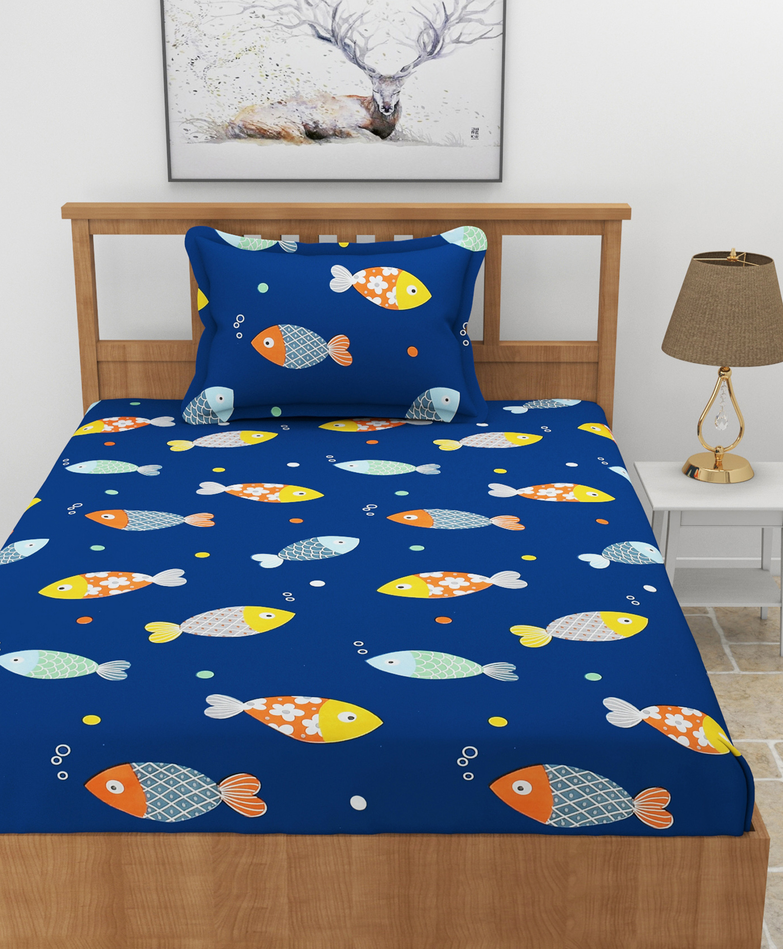 MORADO Premium Glace Cotton Flat Single Bedsheet with 1 Pillow Cover (60x90 Inches)-Navy Blue-picture-12