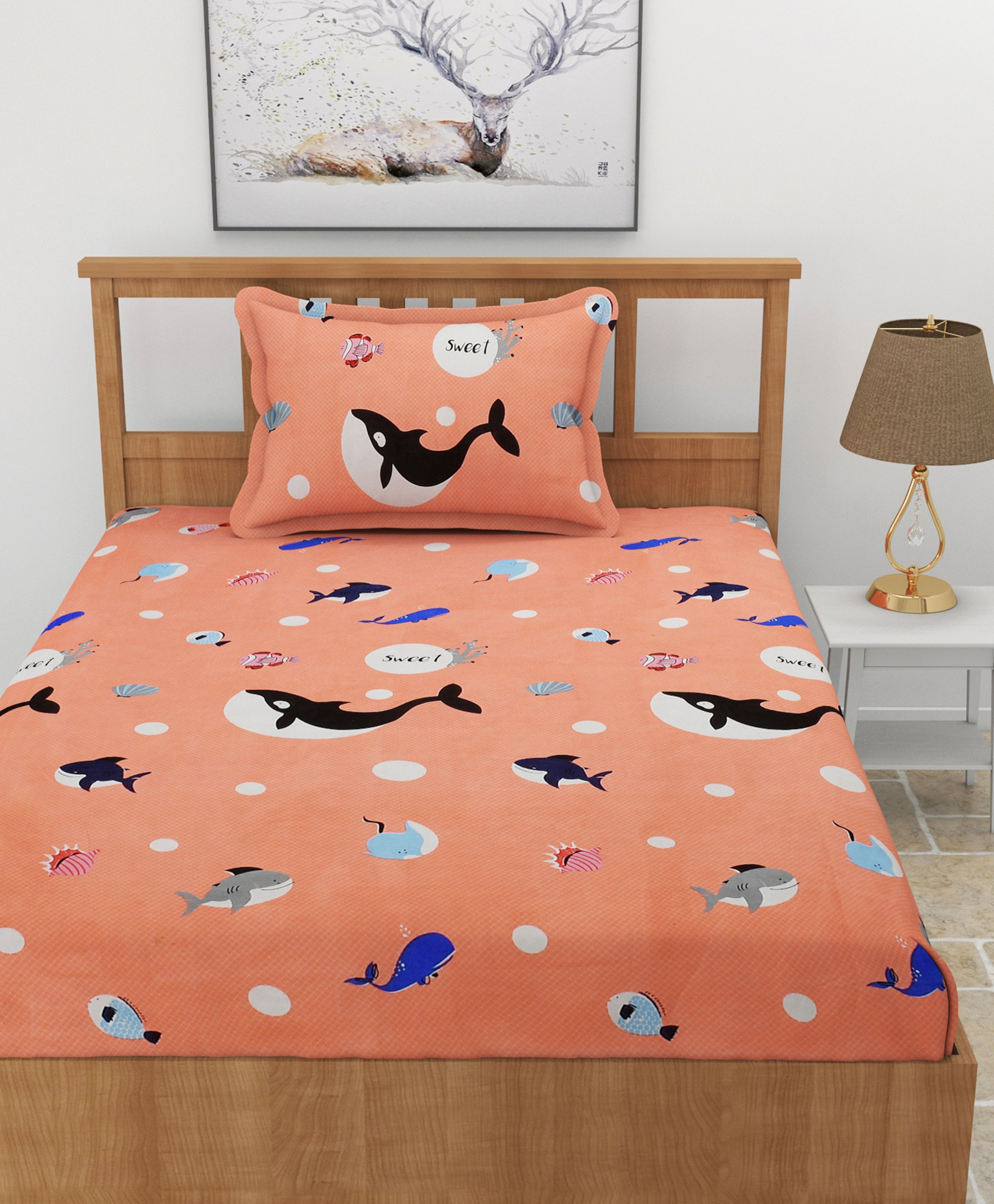 MORADO Premium Glace Cotton Flat Single Bedsheet with 1 Pillow Cover (60x90 Inches)-Dark Peach-picture-38