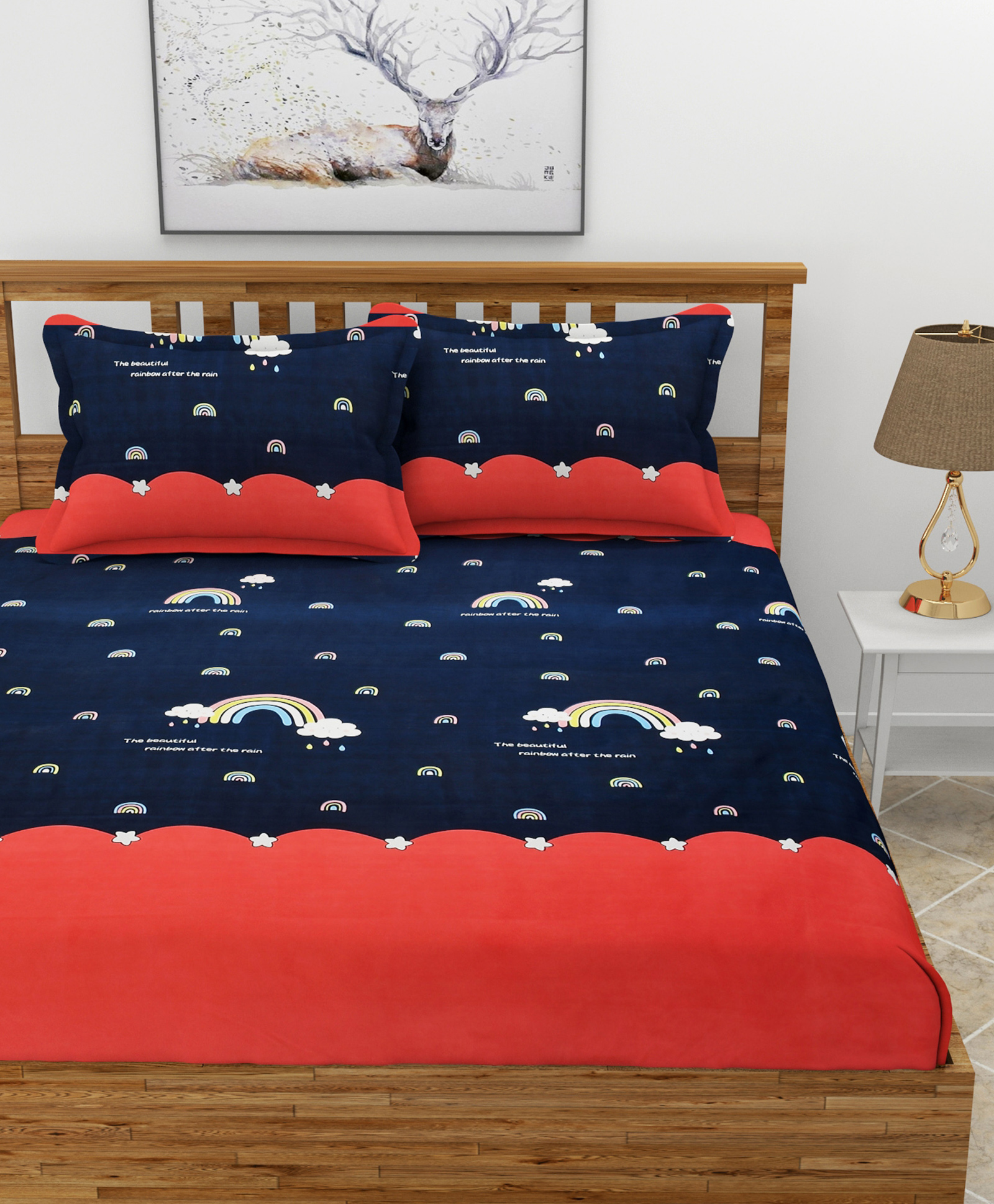 MORADO Premium Glace Cotton Fitted Elastic Double Bedsheet with 2 Pillow Cover (72x78x8 Inches)-Red-image-6