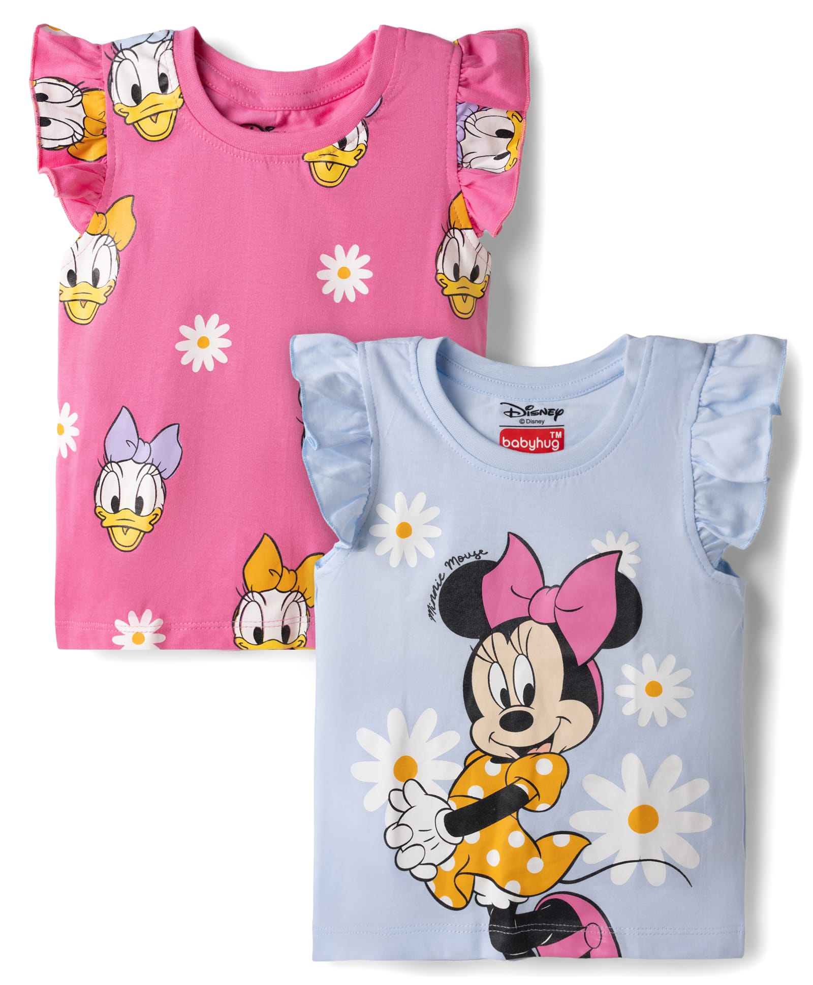 Babyhug Disney Single Jersey Knit Sleeveless T - Shirts with Daisy Duck Minnie Mouse & Floral Print Pack of 2 - Pink & Light Blue-image-39