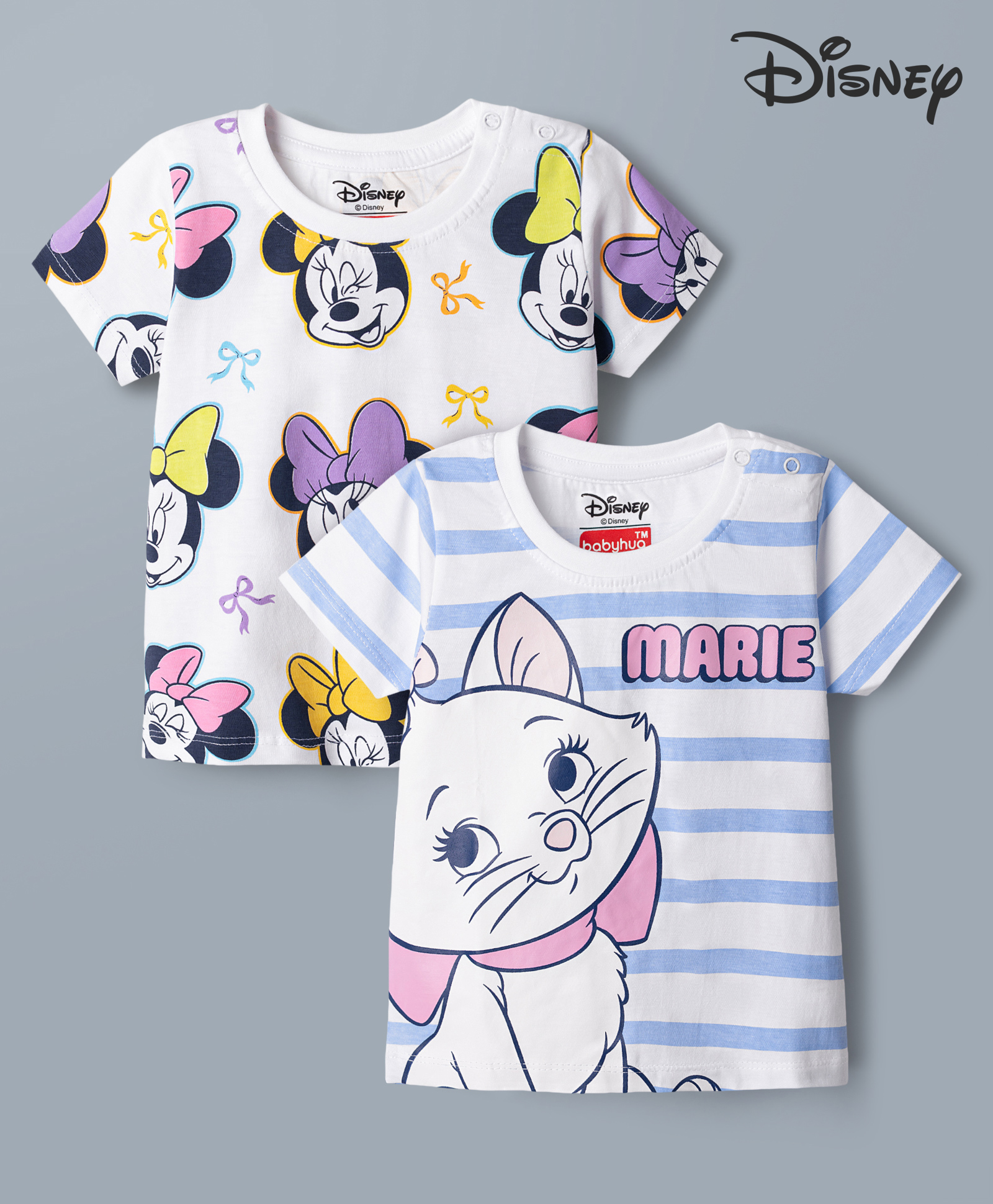 Babyhug Disney Single Jersey Knit Half Sleeves Tshirts With Mickey & Marie Graphic Pack of 2 - White-picture-21
