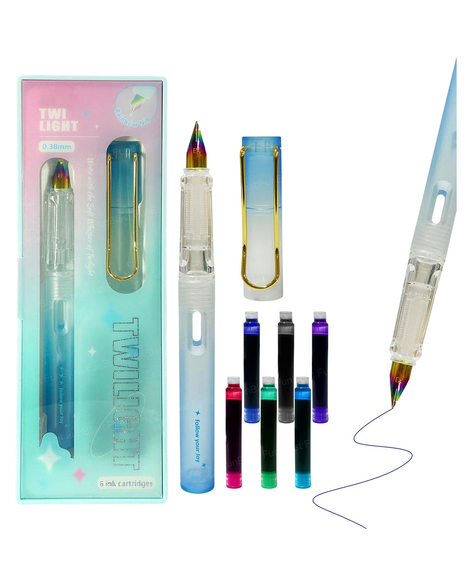 FunBlast Luxury Fountain Pen with 6 Different Ink Refills for Kids Pack of 1 Pen (Multicolor-C)-picture-11