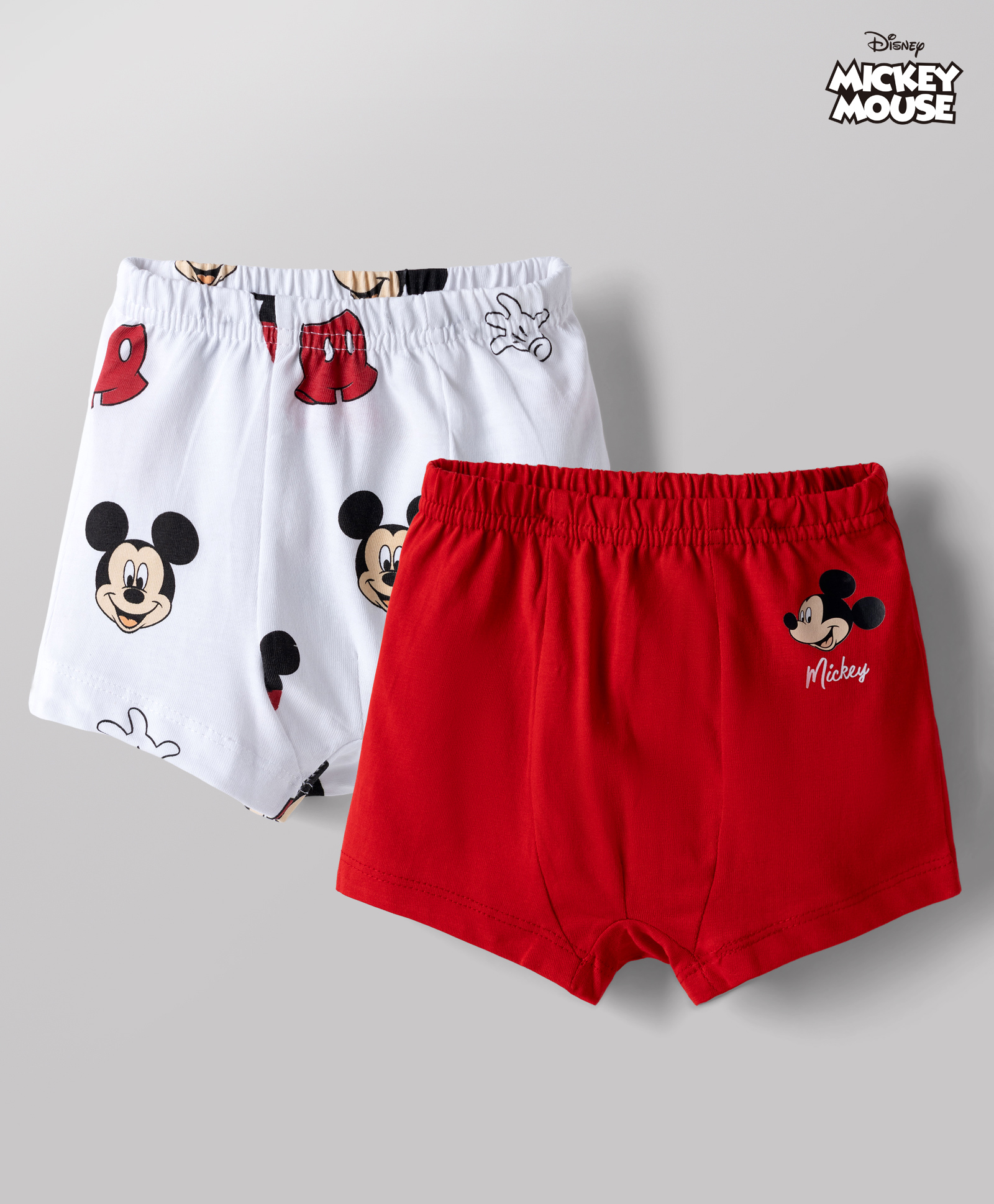 Babyhug Disney Single Jersey Knit Briefs With Mickey Mouse Graphic Pack of 2 - White & Red-image-17