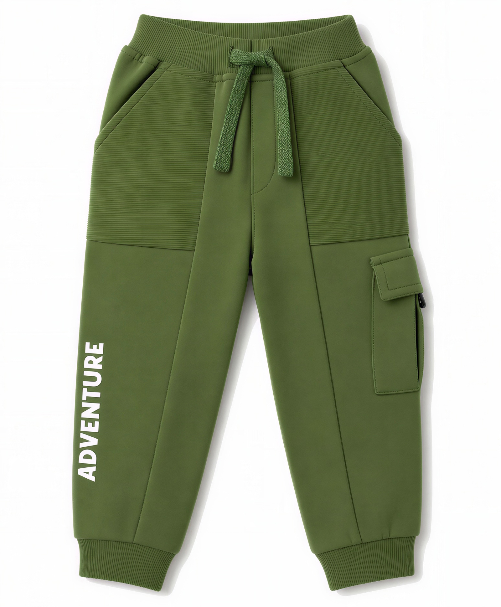 Babyhug Cotton Terry Knit Full Length Lounge Pant with Text Print & Cut & Sew Design- Olive Green-picture-19