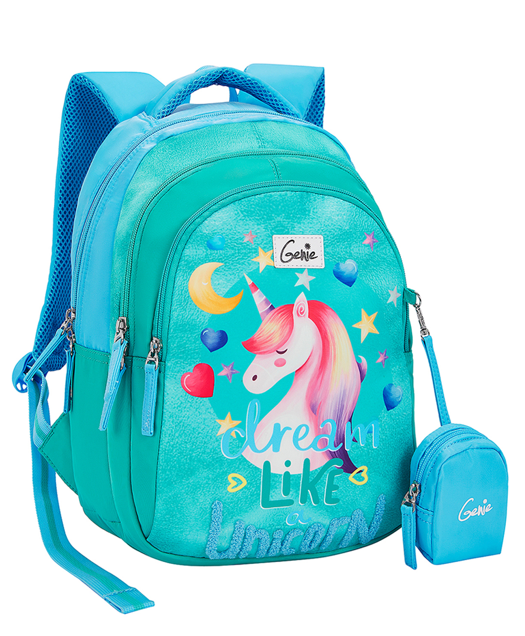 Genie Unicorn Dream School Backpack for Girls 15 Inches, 20 Litres with Three Compartments Side Pockets and Padded Shoulders - Green-picture-12