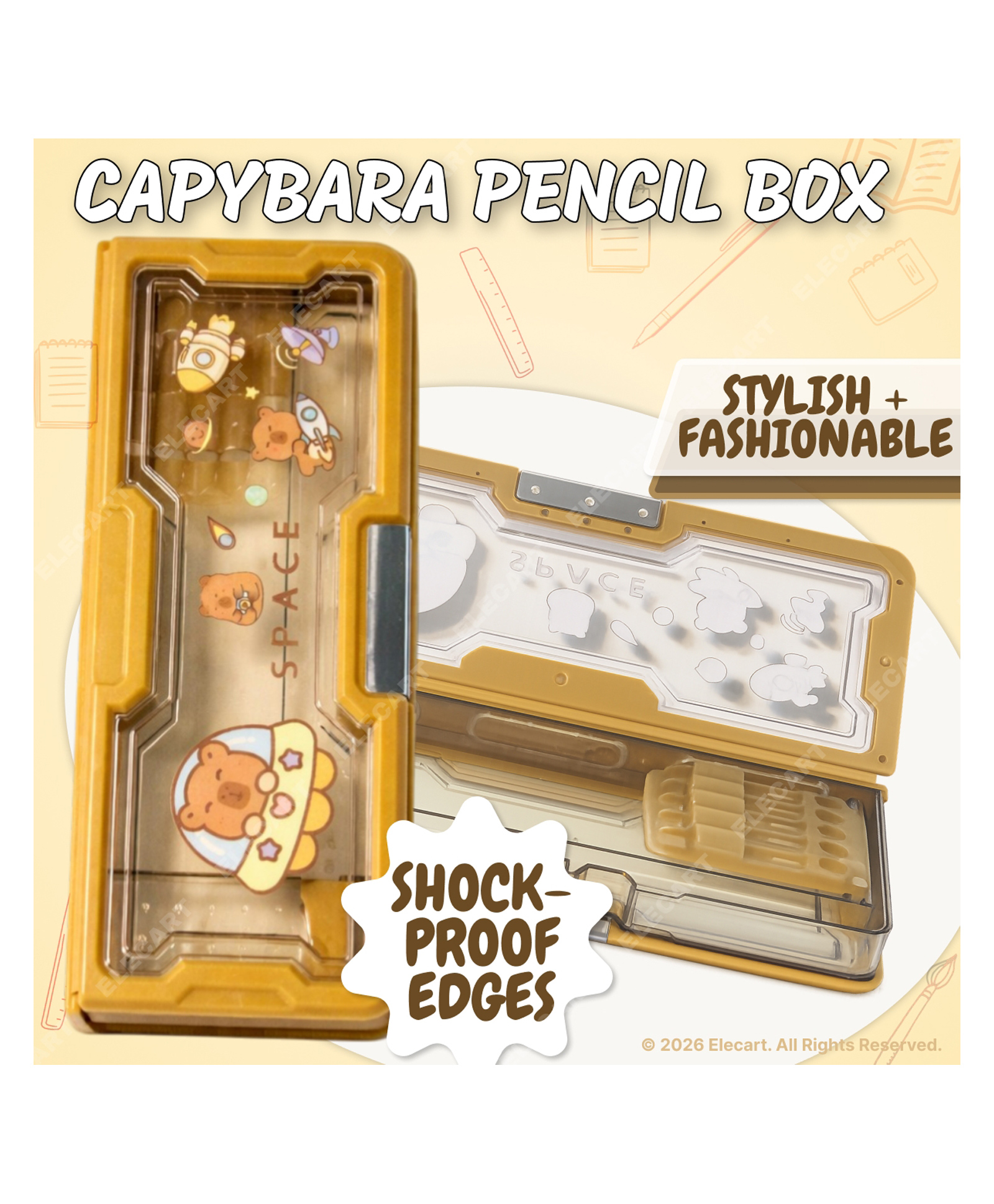 Elecart Transparent Pencil Box for Kids Capybara Theme Magnetic Pencil Case Double Sided Large Capacity Stationery Organizer School Pen & Pencil Storage Box-image-45