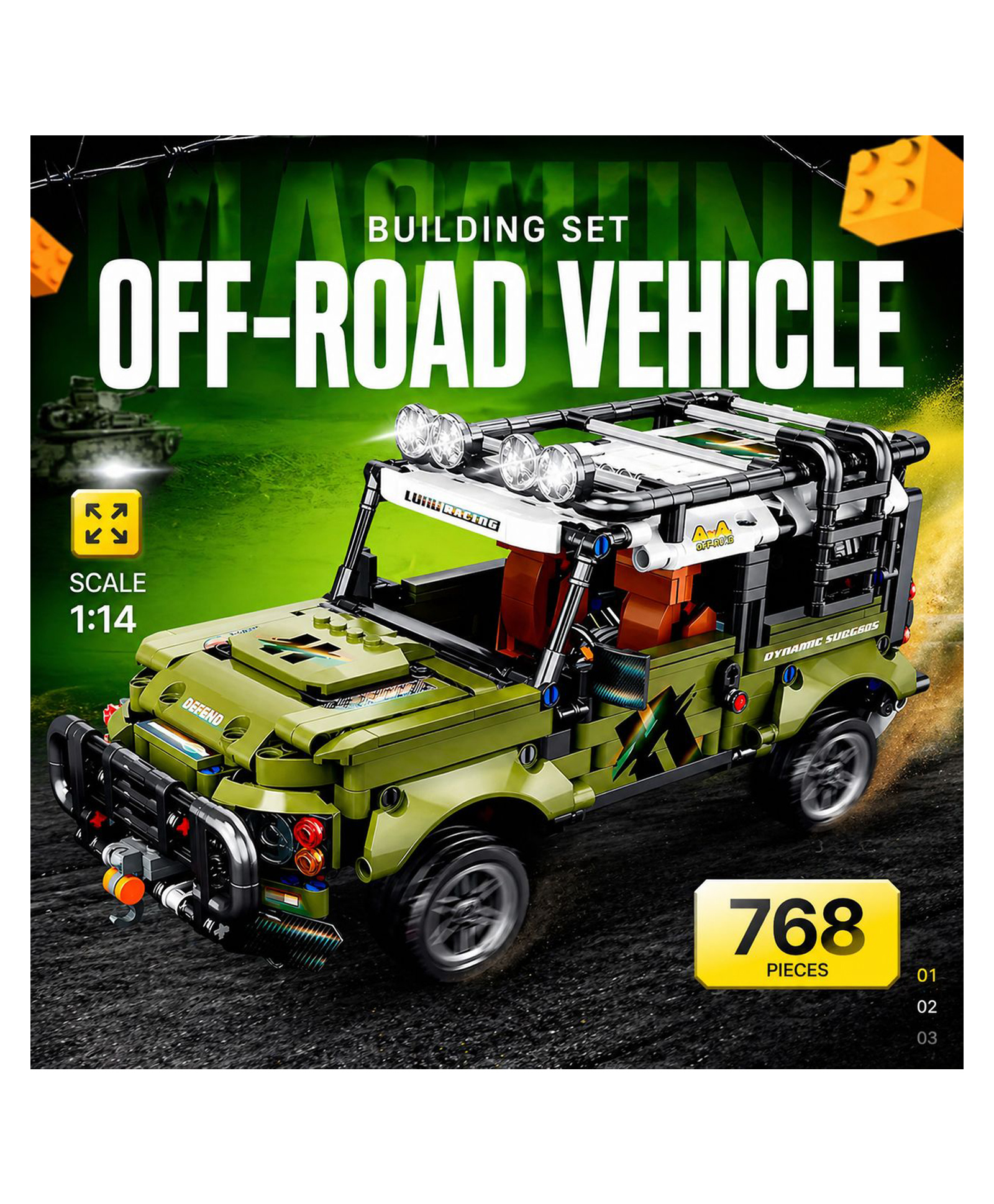 Elecart 1:14 DIY Blocks Pull-Back Car Jeep (768+ Pieces) | Buildable Construction Toy Car Kit for Kids | Friction Powered Racing Vehicle | STEM Educational Toy for Boys & Girls-image-10