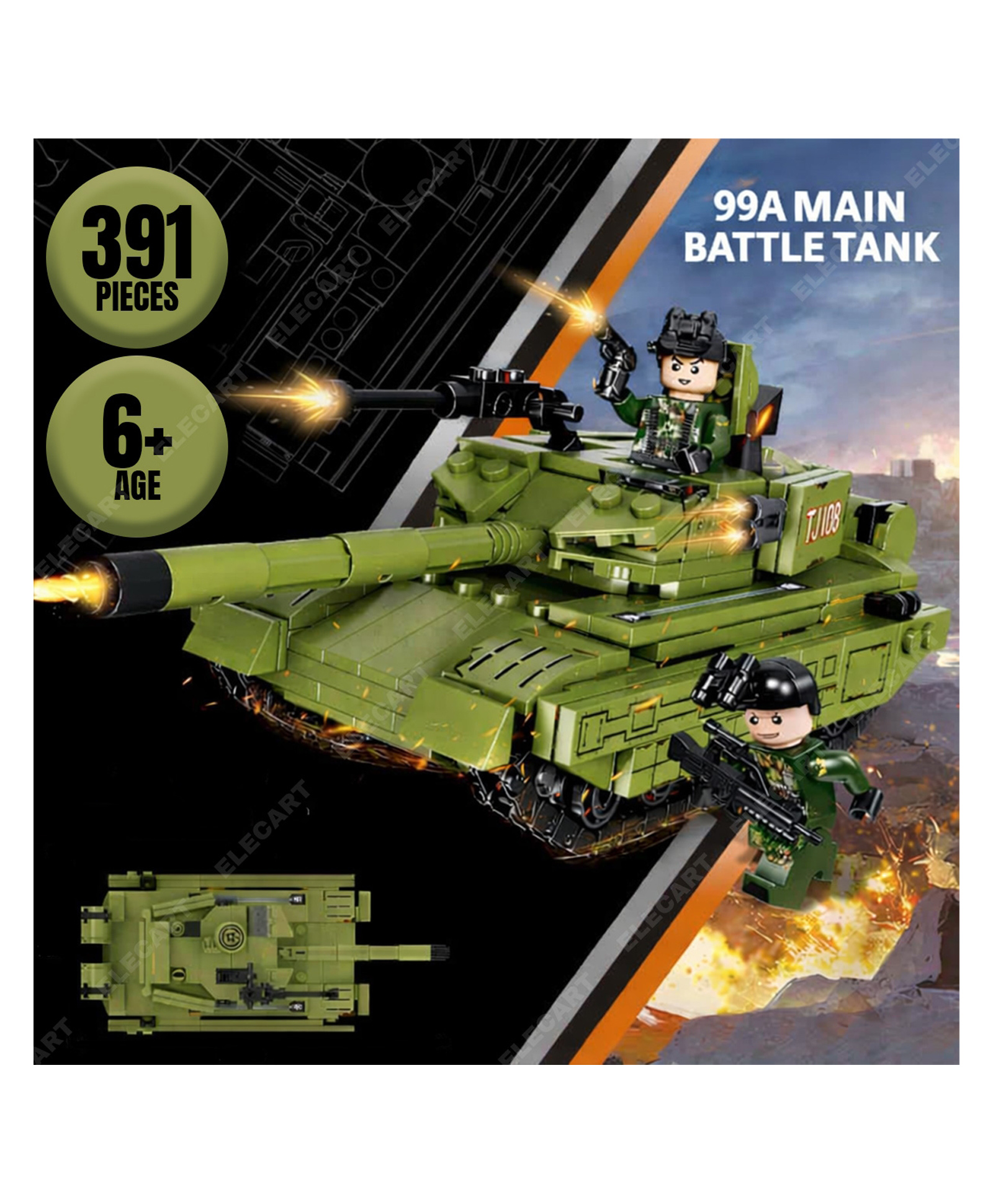 Elecart Toy Model Kit Educational STEM DIY Brick Toy ABS Plastic Building Blocks FC4001 Military Army Tank Construction 391 Pieces-picture-21
