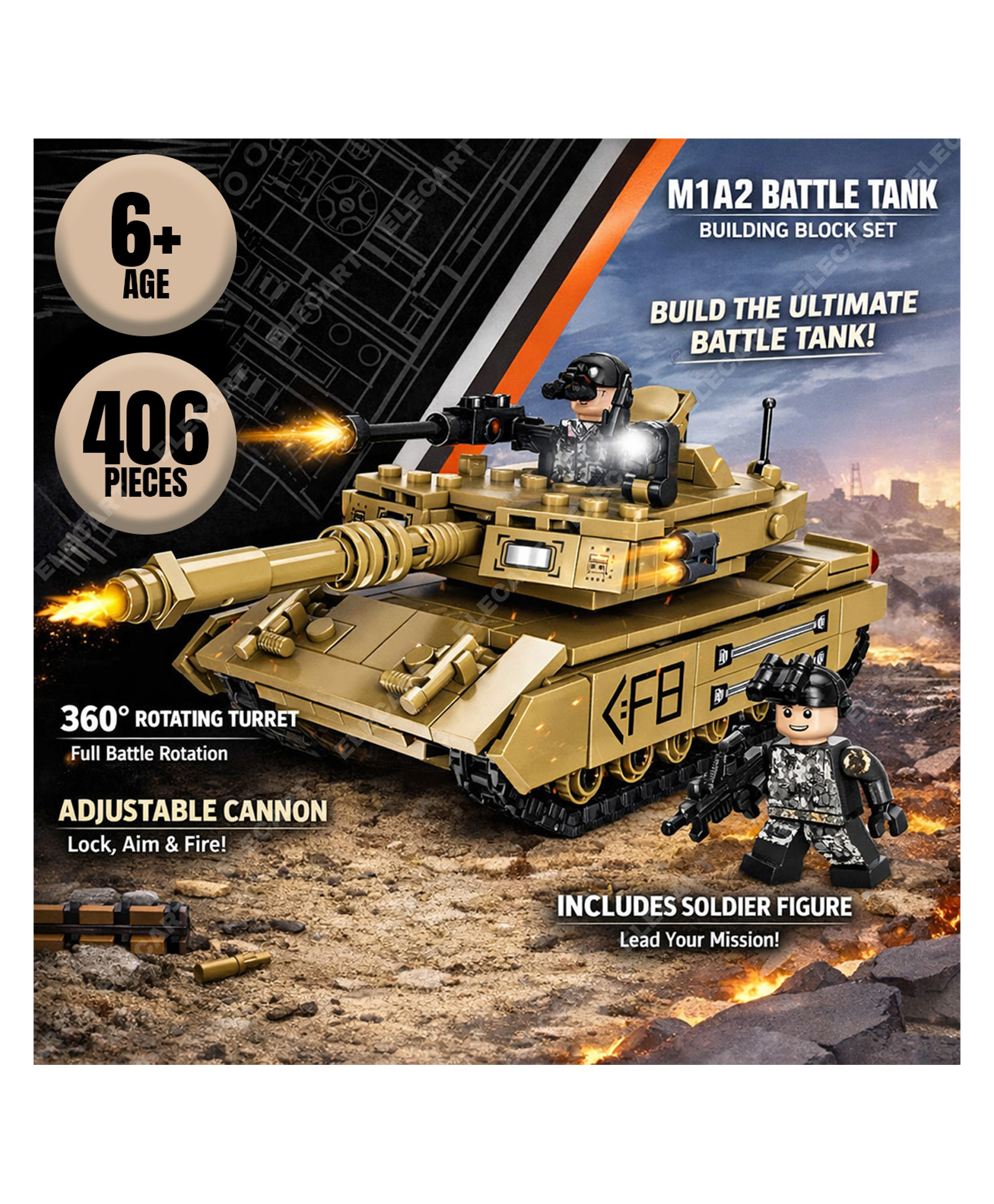 Elecart Military M1A2 Main Battle Tank Building Block Set Army Weapon Tank Model Brick Toy Compatible Construction Bricks Educational DIY Building Toy Gift 406 Pieces-picture-21