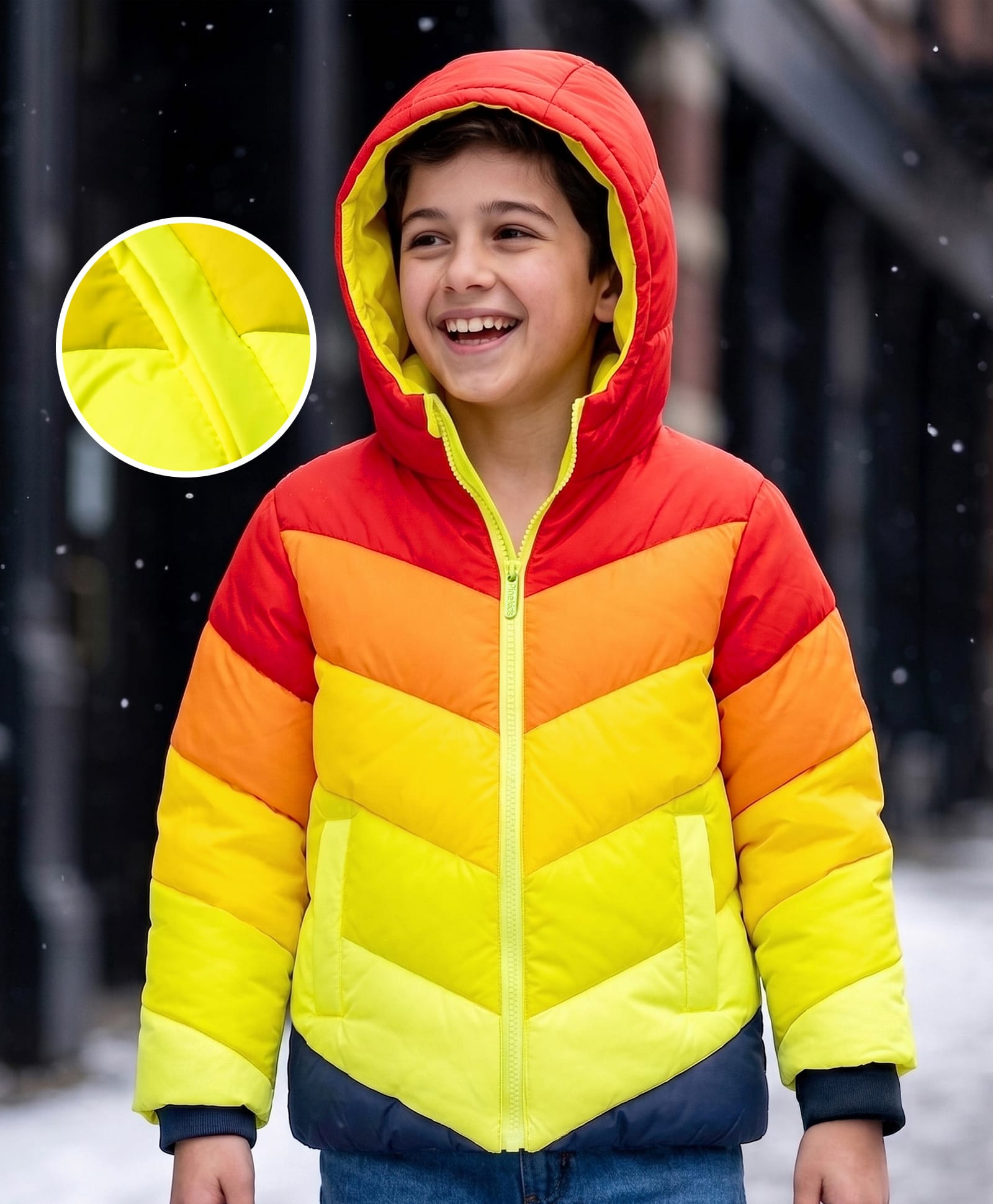 Pine Kids Woven Full Sleeves Hooded Padded Jacket with Colour Block Design - Red & Yellow-picture-15