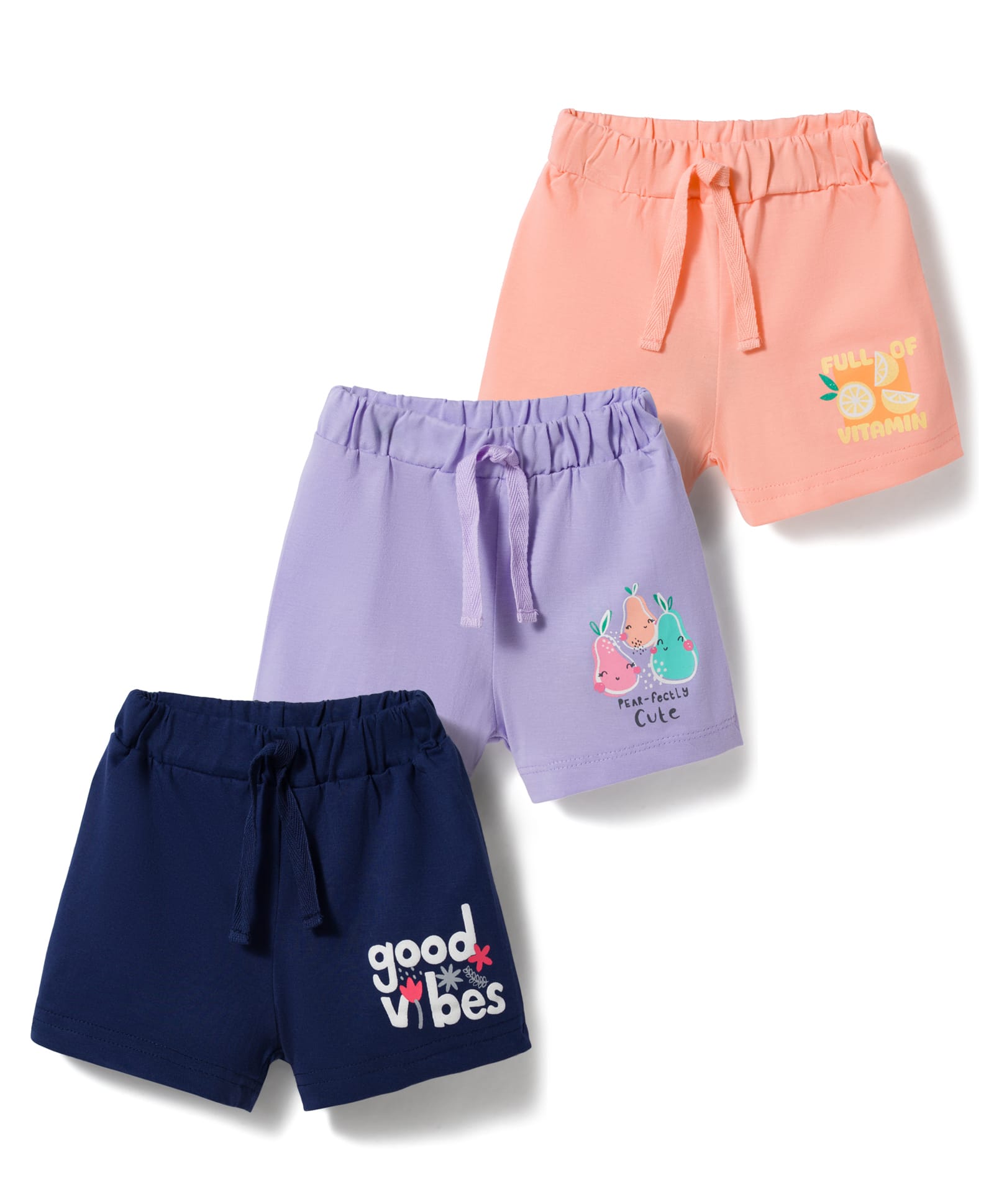 Teddy Sinker Knit Knee Length Floral & Pear Printed Shorts Pack Of 3 - Navy Blue Lilac & Peach-image-24