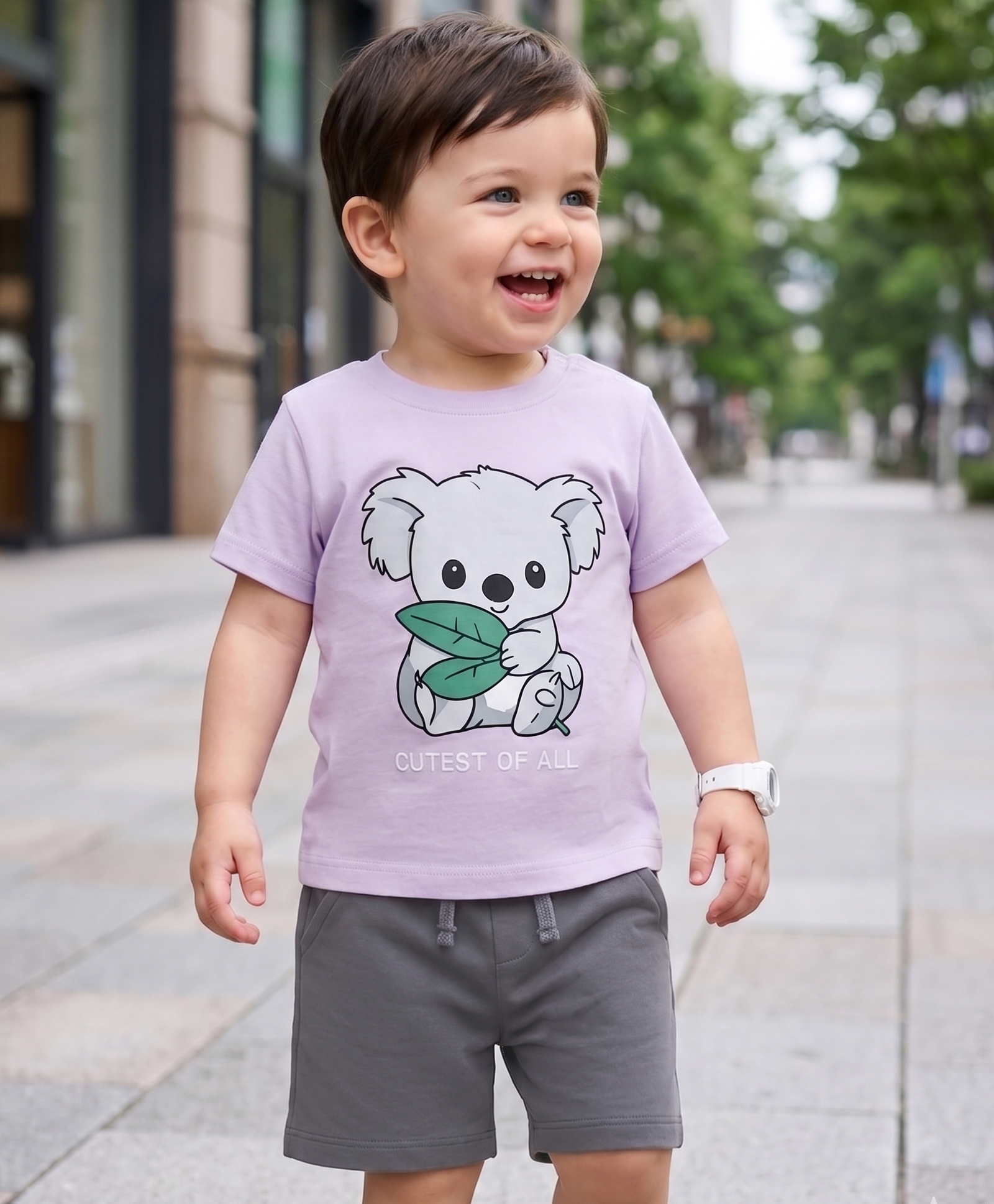 Babyoye 100% Cotton Knit Half Sleeves Koala Printed T-Shirt & Shorts Set - Pink-picture-20