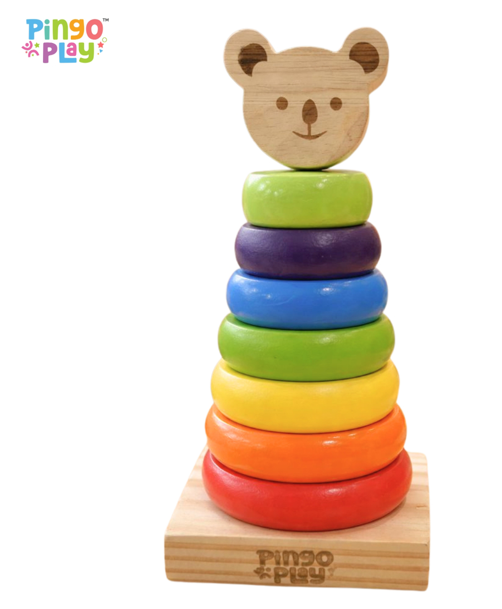 Pingo Play Wooden Ring Stacker Toy for 6 Months+ | Colorful Wooden Stacking Rings with Animal Topper | Montessori Toy for Early Learning & Motor Skills-picture-27