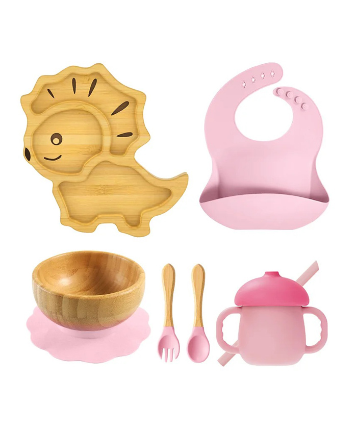 Myneemoe Bamboo Baby Feeding Set with Leo Suction Plate, Bowl, Spoon, Fork, Silicone Bib & Training Cup - 6 Piece Set (6 Months+)-image-33