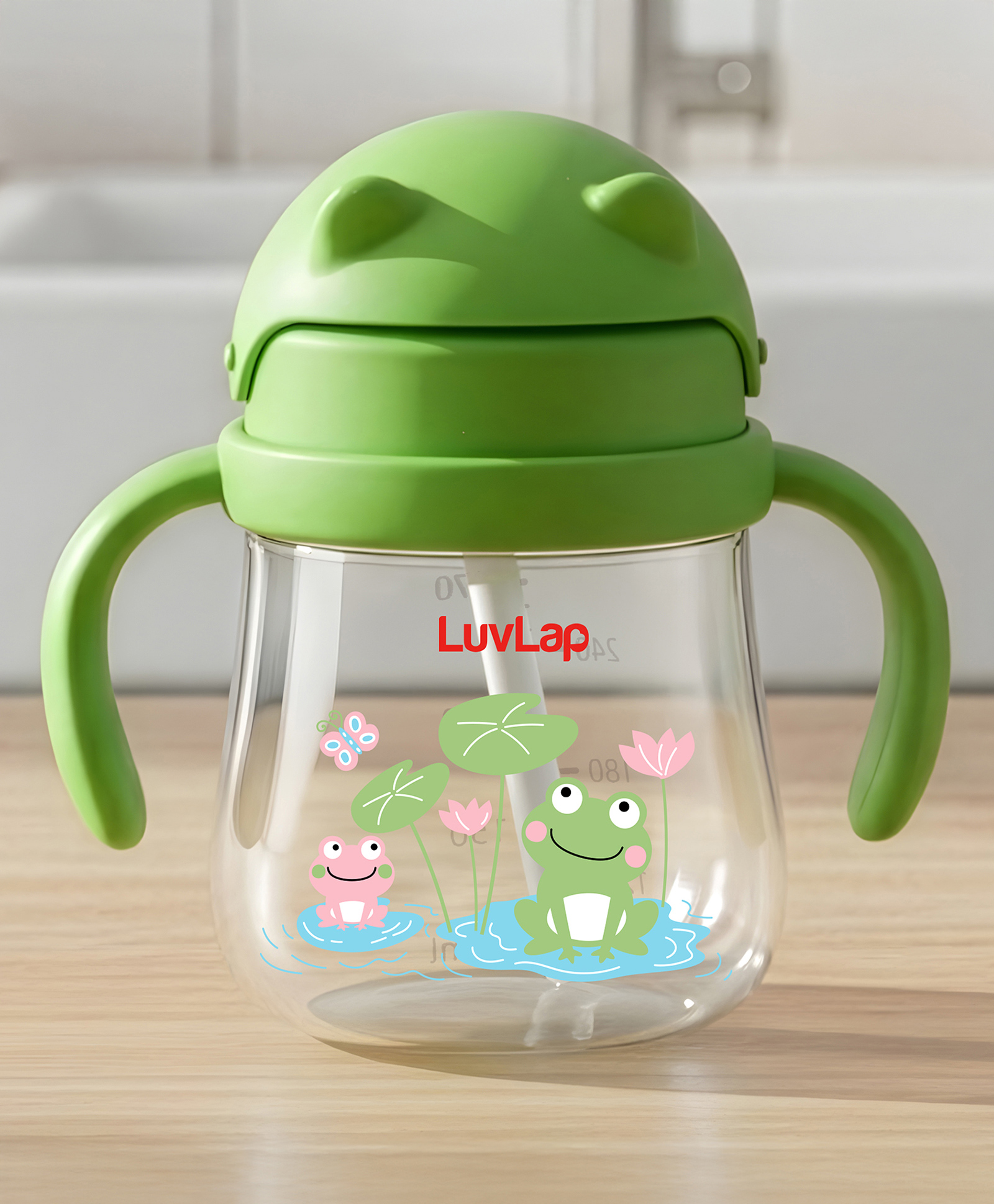 LuvLap Joy Anti-Spill Straw Sipper Cup for Kids 270 ml, Twin Easy-Grip Handles, Soft Silicone Straw, BPA Free Training Cup - Green-image-34