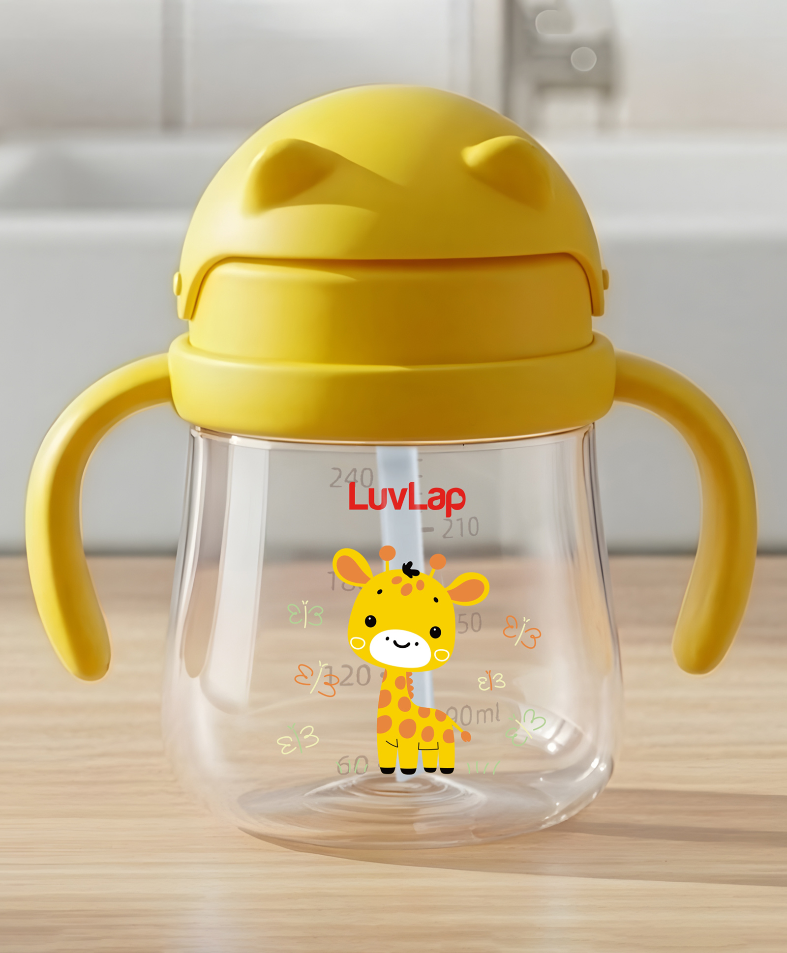 LuvLap Joy Giraffe Printed Anti Spill Straw Sipper Cup With Twin Easy Grip Handles Soft Silicone Straw BPA Free Yellow - 270 ml-picture-24