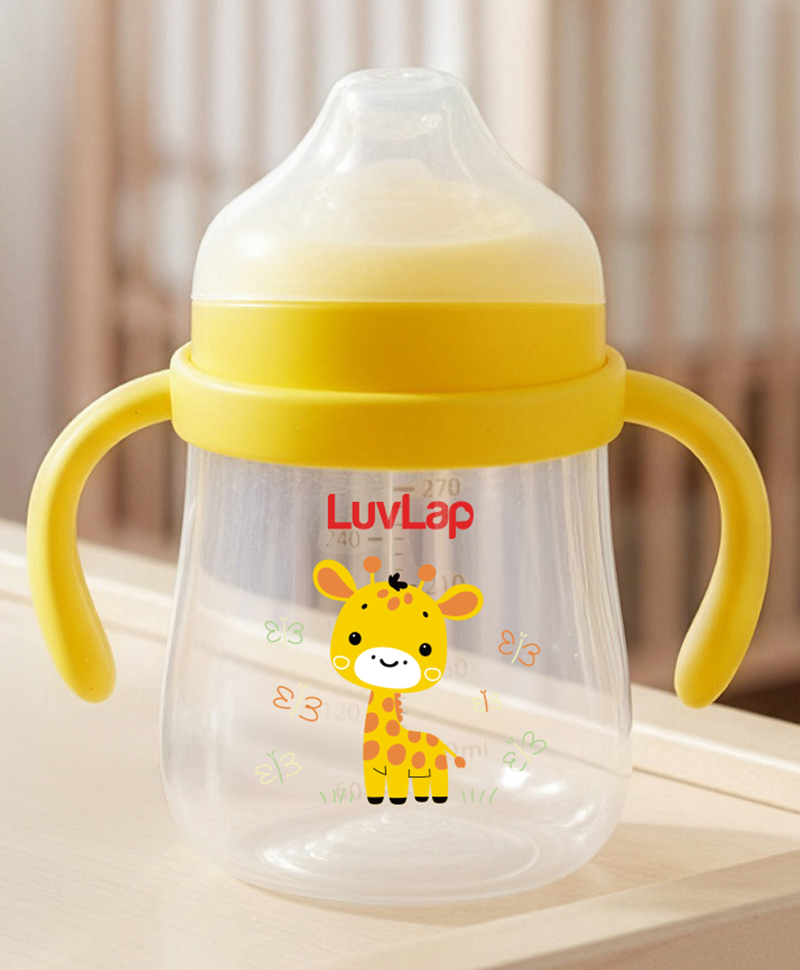 LuvLap Joy Giraffe Printed Anti Spill Spout Sipper Cup With Soft Silicone Spout Weighted Straw Twin Handles BPA Free Yellow- 270 ml-image-35
