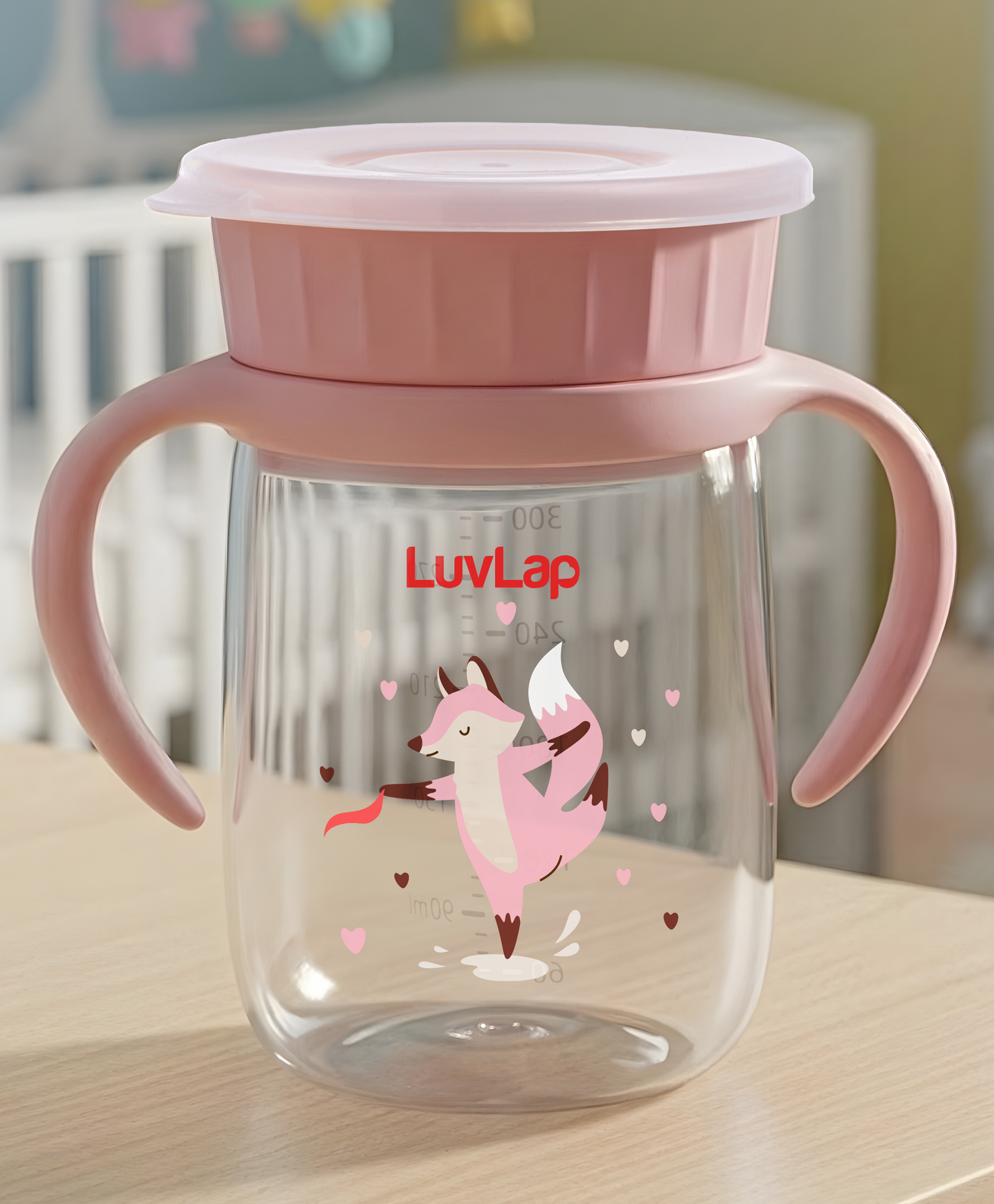 LuvLap Shine Fox Printed 360° Trainer Sipper Cup With Leakproof Spillproof Design Twin Easy Grip Handles BPA Free Dust Cover Pink - 300 ml-picture-48