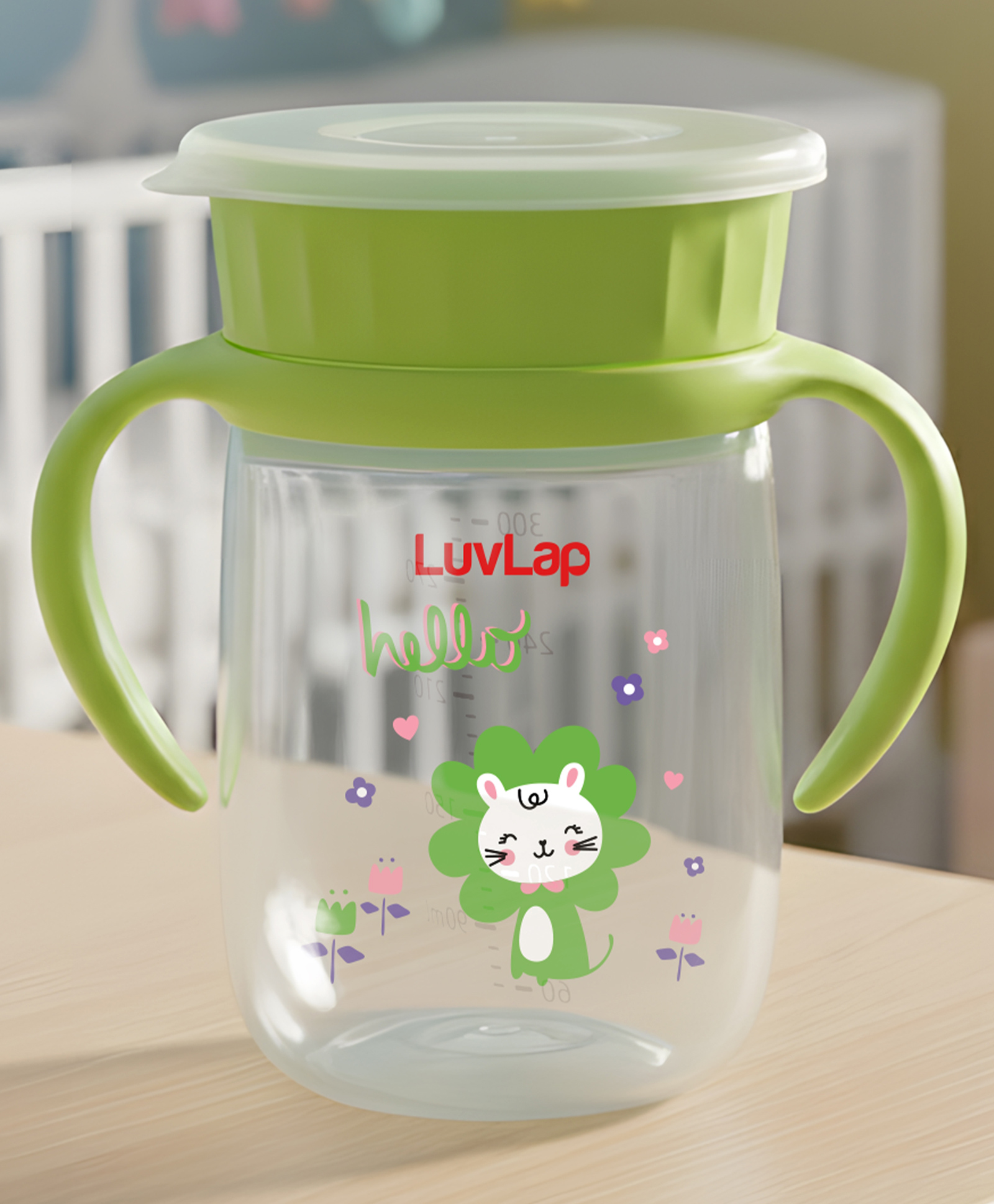 LuvLap Shine Lion Printed 360° Trainer Sipper Cup With Leakproof Spillproof Design Twin Easy Grip Handles BPA Free Dust Cover Light Green - 300 ml-picture-23