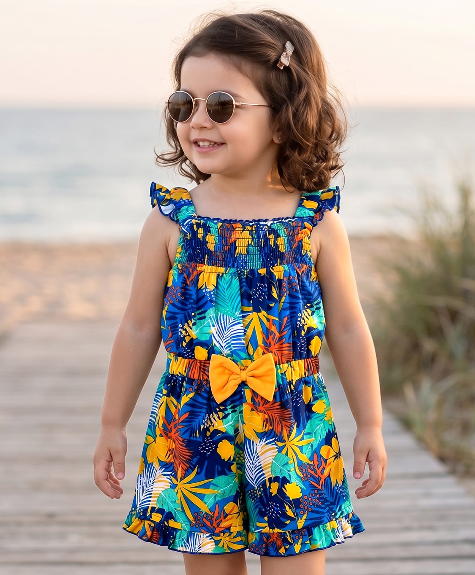 Babyhug Single Jersey Knit Sleeveless Tropical Theme Printed Jumpsuit - Multicolor-image-7