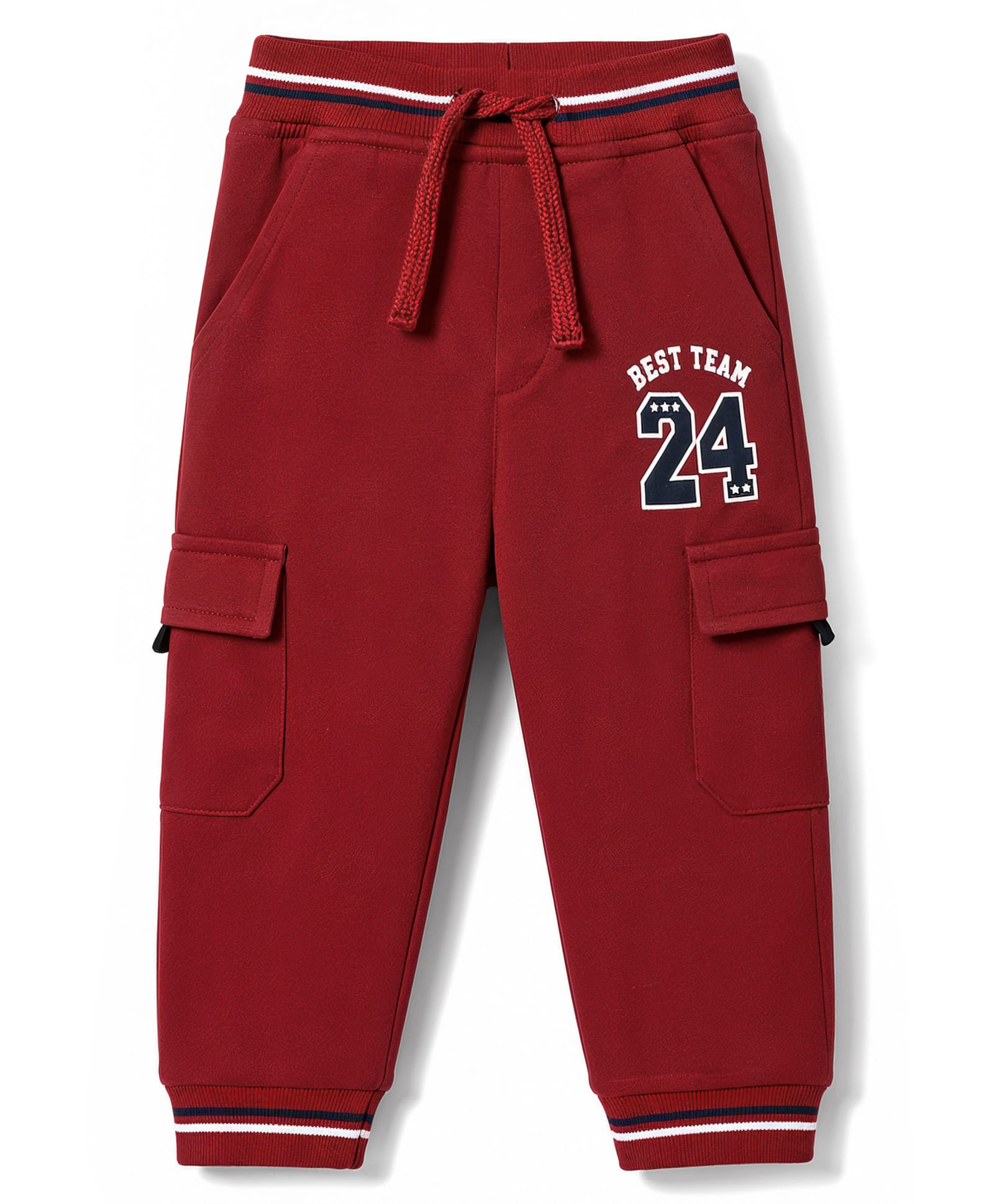 Babyhug Terry Knit Full Length Lounge Pant with Text Print & Cargo Pockets - Dark Red-picture-12