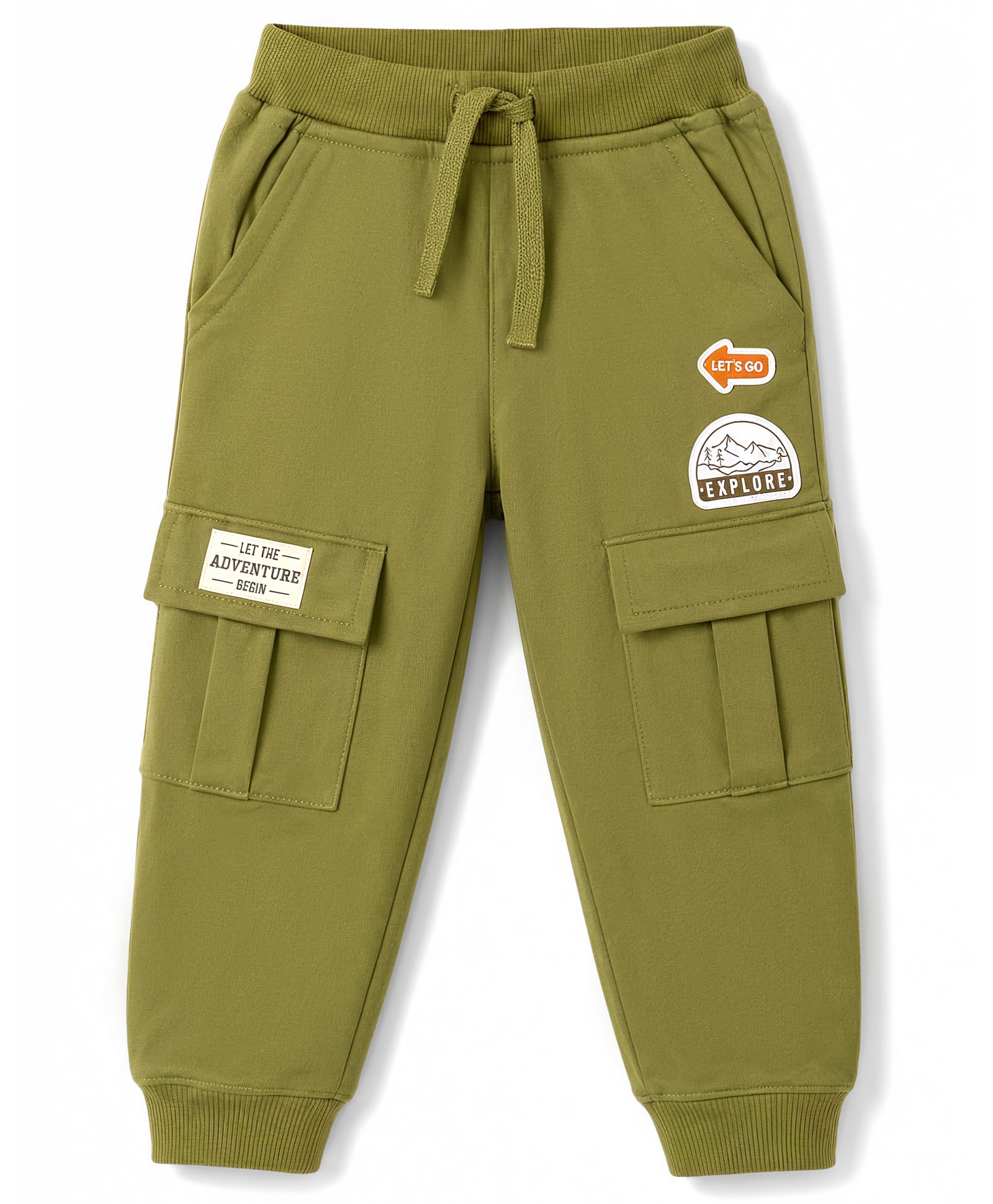 Babyhug Cotton Terry Knit Full Length Lounge Pant With Cargo Pockets & Patch - Olive Green-picture-21