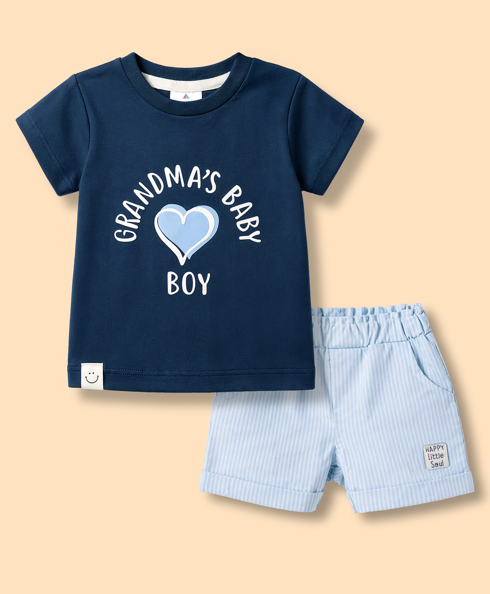 Ollypop Interlock Knit Half Sleeves T-Shirt & Shorts Set with Text Print - Blue-picture-12